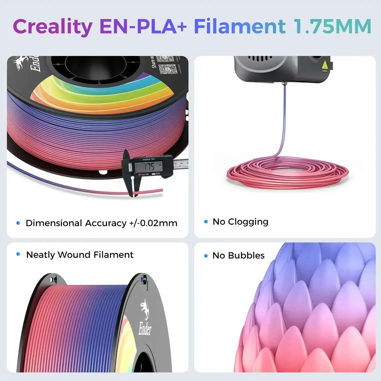 Rainbow PLA Plus 1.75mm 3D Printer Filament Multicolor With Strong Toughness And Precise Dimensional Accuracy Tolerance 0.03mm PLA Pro For Most 3D Printers 1kg Spool - Image 7