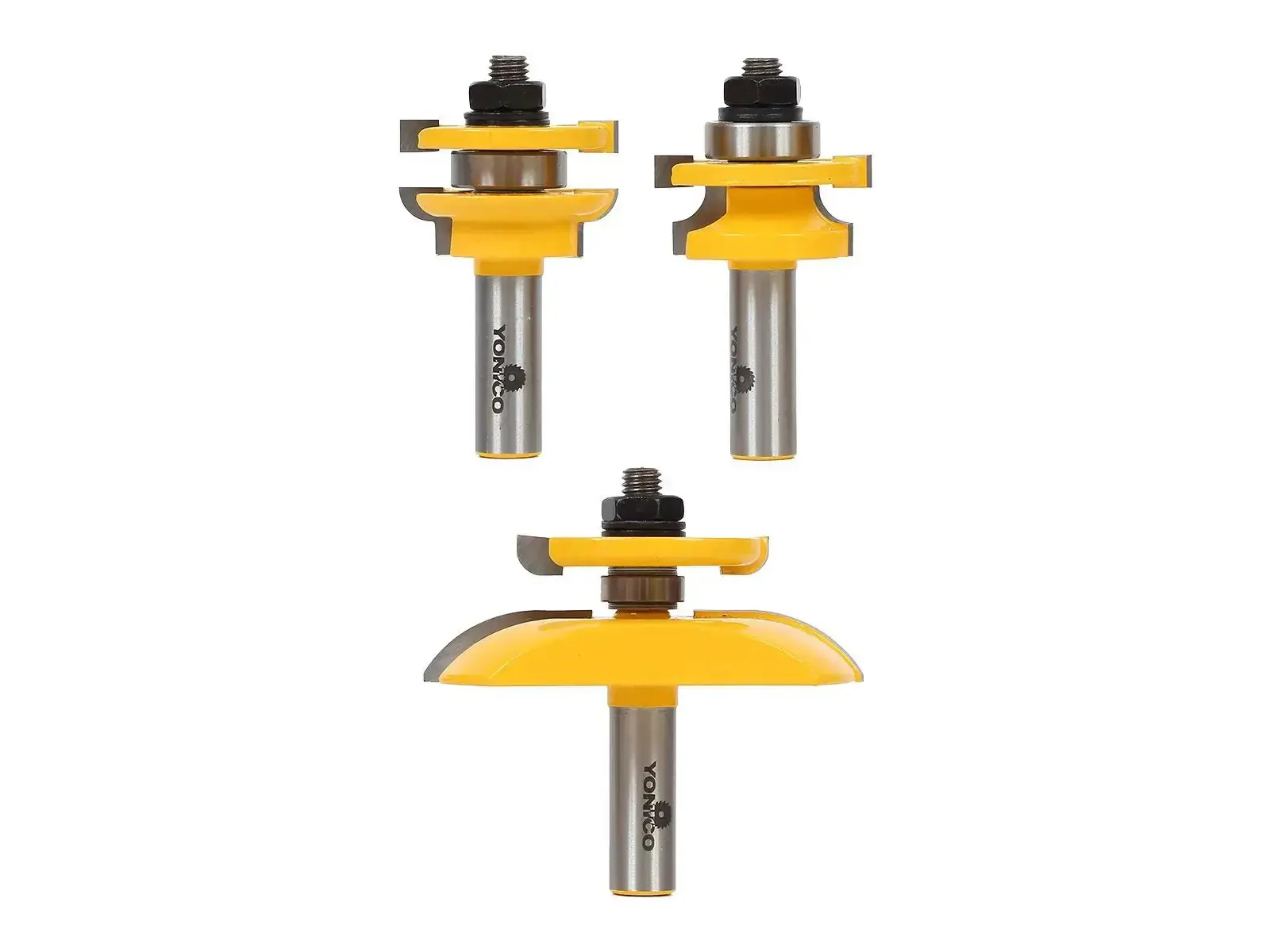 Raised Panel Cabinet Door Router Bit Set With Three Bits Round Over One Half Inch Shank For Rail And Stile Frames And Center Panels Industrial C3 Micro Grain Tungsten Carbide Blades Table Mount Router Only Induction Brazed For Maximum Strength