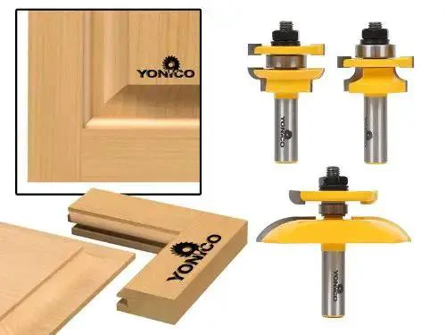 Raised Panel Cabinet Door Router Bit Set With Three Bits Round Over One Half Inch Shank For Rail And Stile Frames And Center Panels Industrial C3 Micro Grain Tungsten Carbide Blades Table Mount Router Only Induction Brazed For Maximum Strength - Image 3