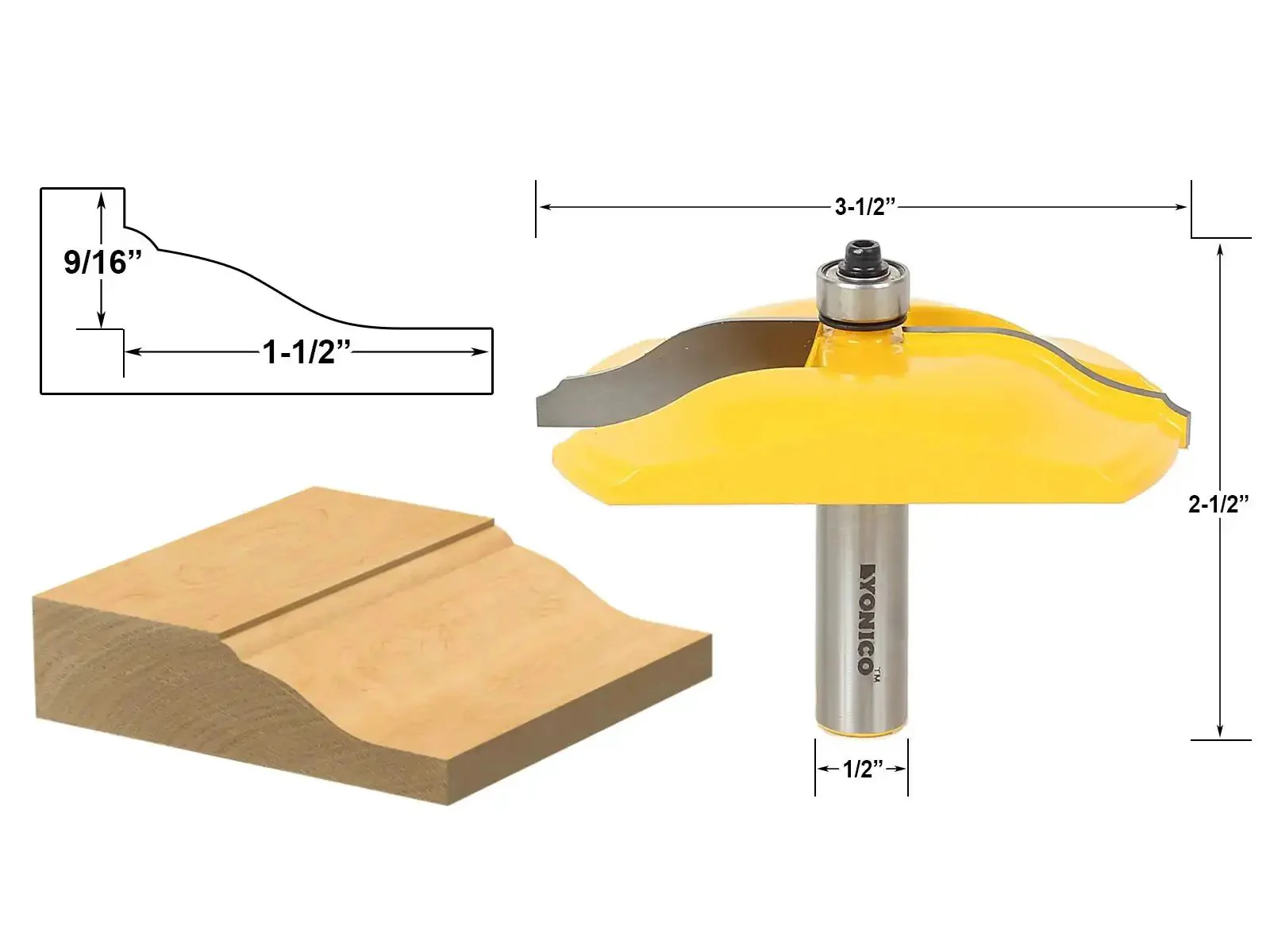 Raised Panel Cabinet Door Router Bit With Ogee Bead Edge Three And A Half Inch Diameter One Half Inch Shank For Table Mounted Router Pro Grade Micro Grain Tungsten Carbide Blades Induction Brazed For Maximum Strength And Durability - Image 3