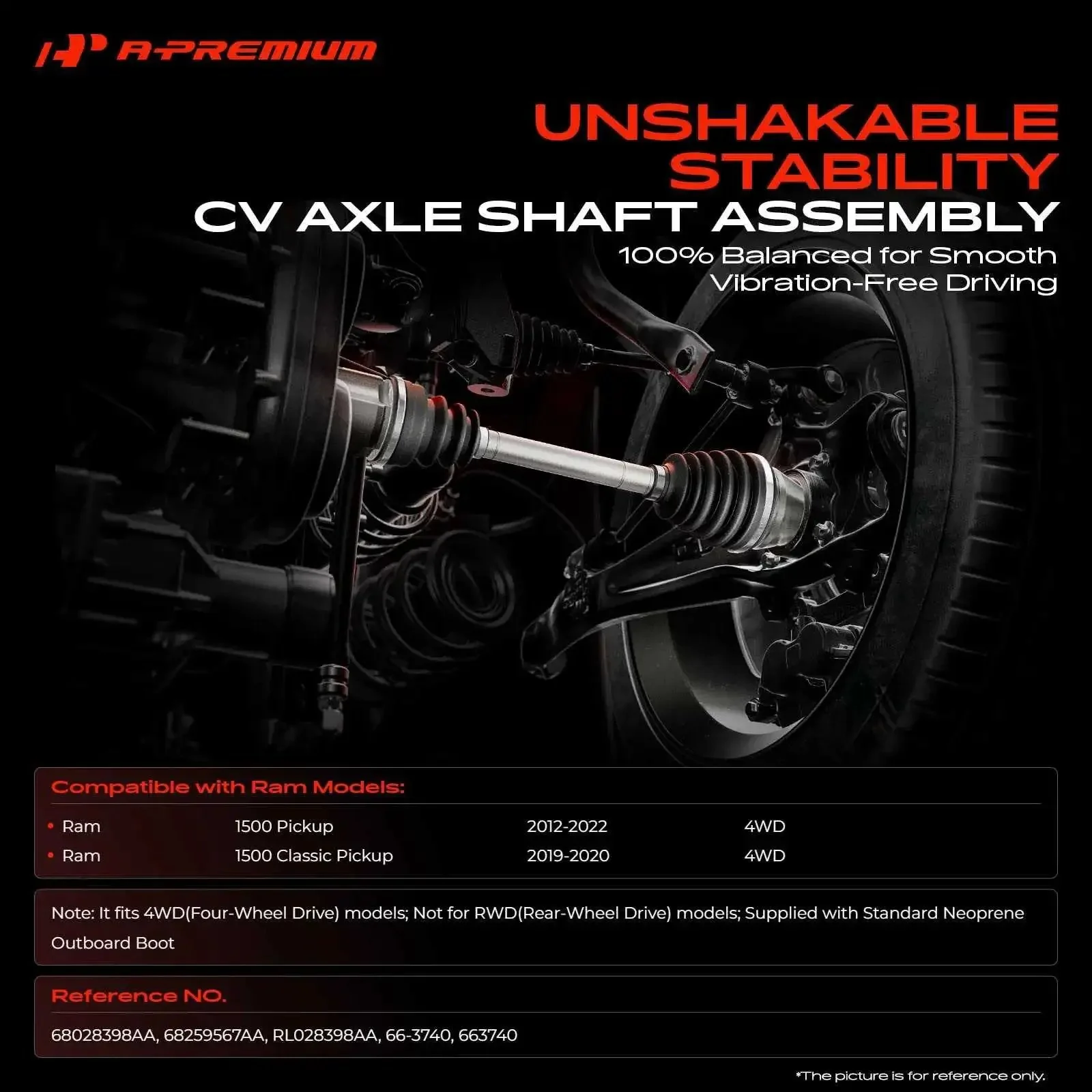Ram CV Axle Shaft Assembly Front Left Or Right For 2012-2022 Ram 1500 4WD And 2019-2020 1500 Classic Replacement 68028398AA RL028398AA Beefed-Up Heavy Duty Front Wheel Drive Axle - Image 10