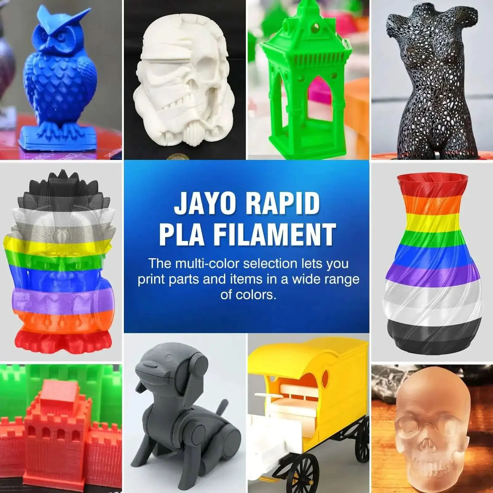Rapid PLA Filament Bundle 2Kg 1.75mm 250g Spools Eight Color Pack For 3D Printing High Speed Filament Black White Blue Red Pink Orange Yellow Olive Green - Image 2