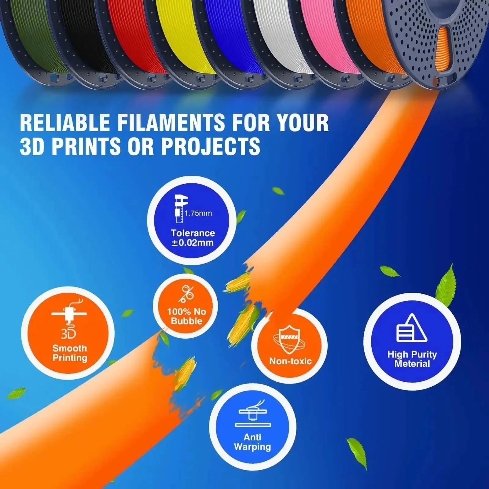 Rapid PLA Filament Bundle 2Kg 1.75mm 250g Spools Eight Color Pack For 3D Printing High Speed Filament Black White Blue Red Pink Orange Yellow Olive Green - Image 4