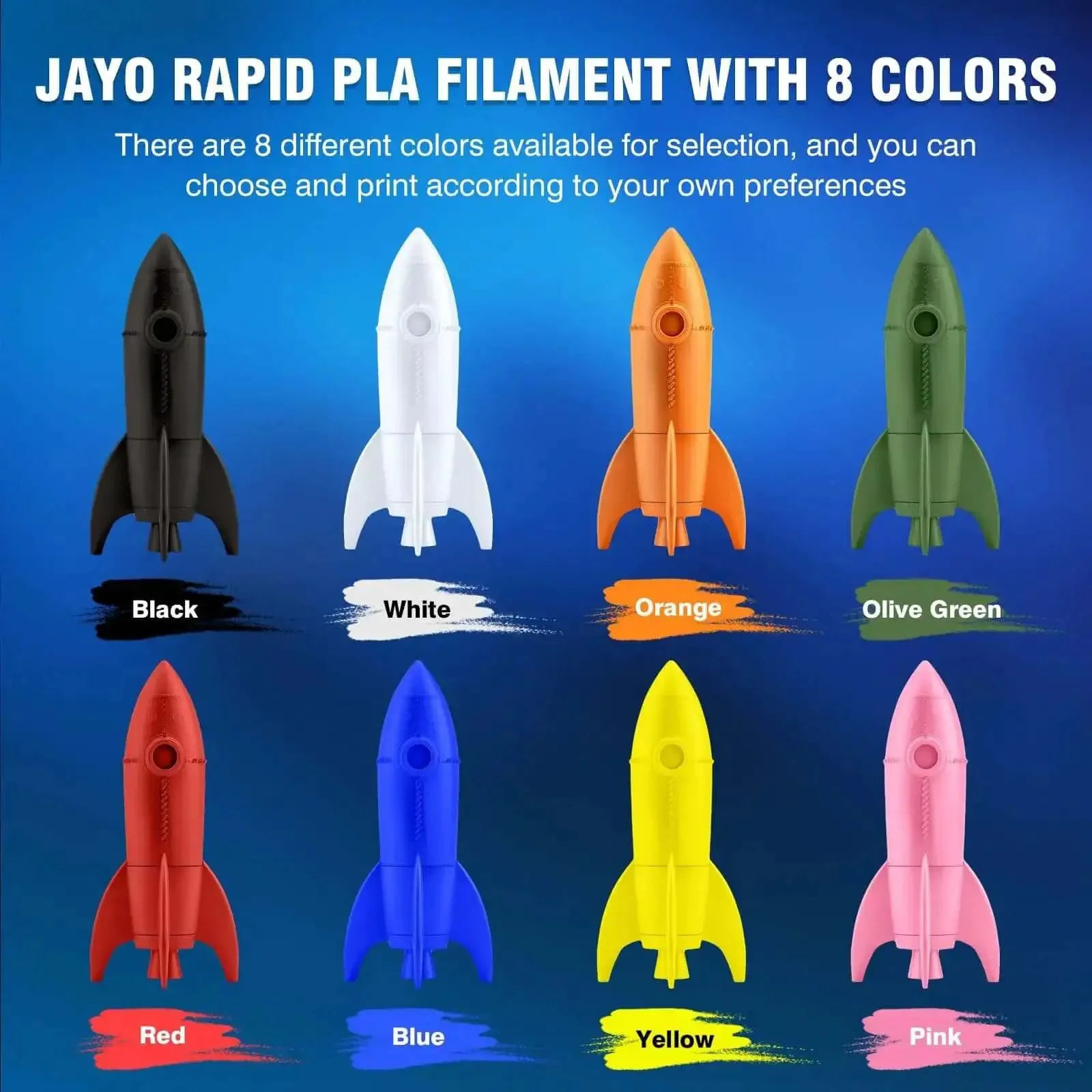Rapid PLA Filament Bundle 2Kg 1.75mm 250g Spools Eight Color Pack For 3D Printing High Speed Filament Black White Blue Red Pink Orange Yellow Olive Green - Image 8
