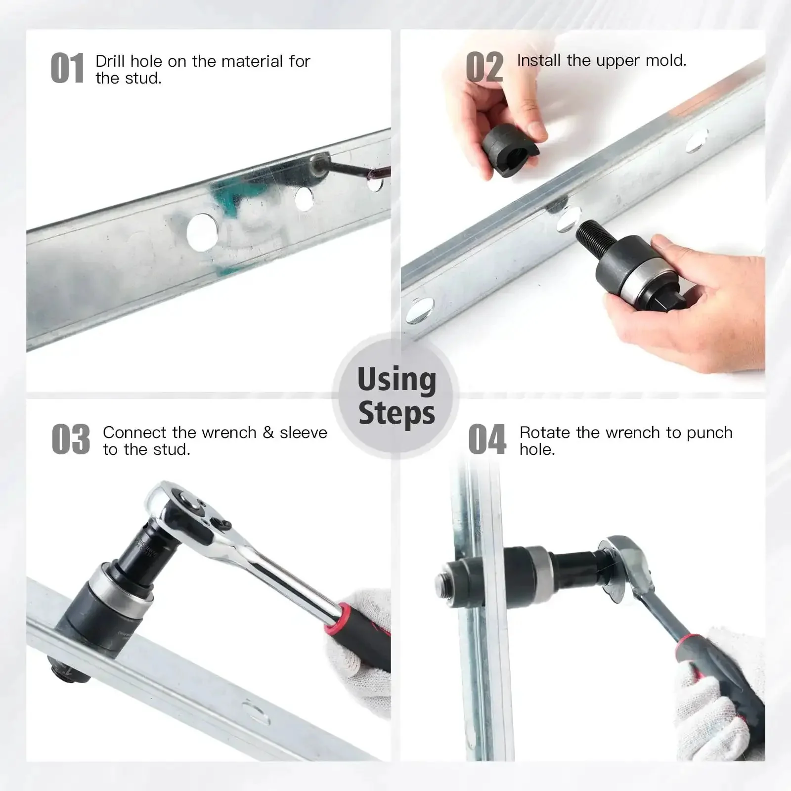 Ratchet Knockout Hole Punch Driver Kit Workhorse One Half To Two Inch Slug Buster KO Tool Set For Electrical Conduit And Panel Work With Ergonomic Long Handle Delivers Clean Round Holes And Easy Manual Operation - Image 3