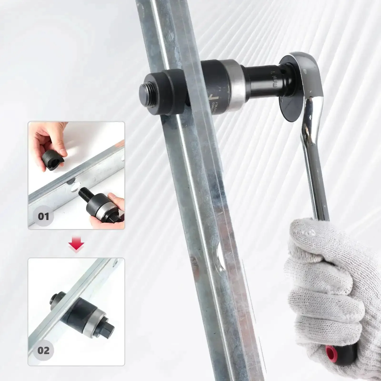 Ratchet Knockout Hole Punch Driver Kit Workhorse One Half To Two Inch Slug Buster KO Tool Set For Electrical Conduit And Panel Work With Ergonomic Long Handle Delivers Clean Round Holes And Easy Manual Operation - Image 7