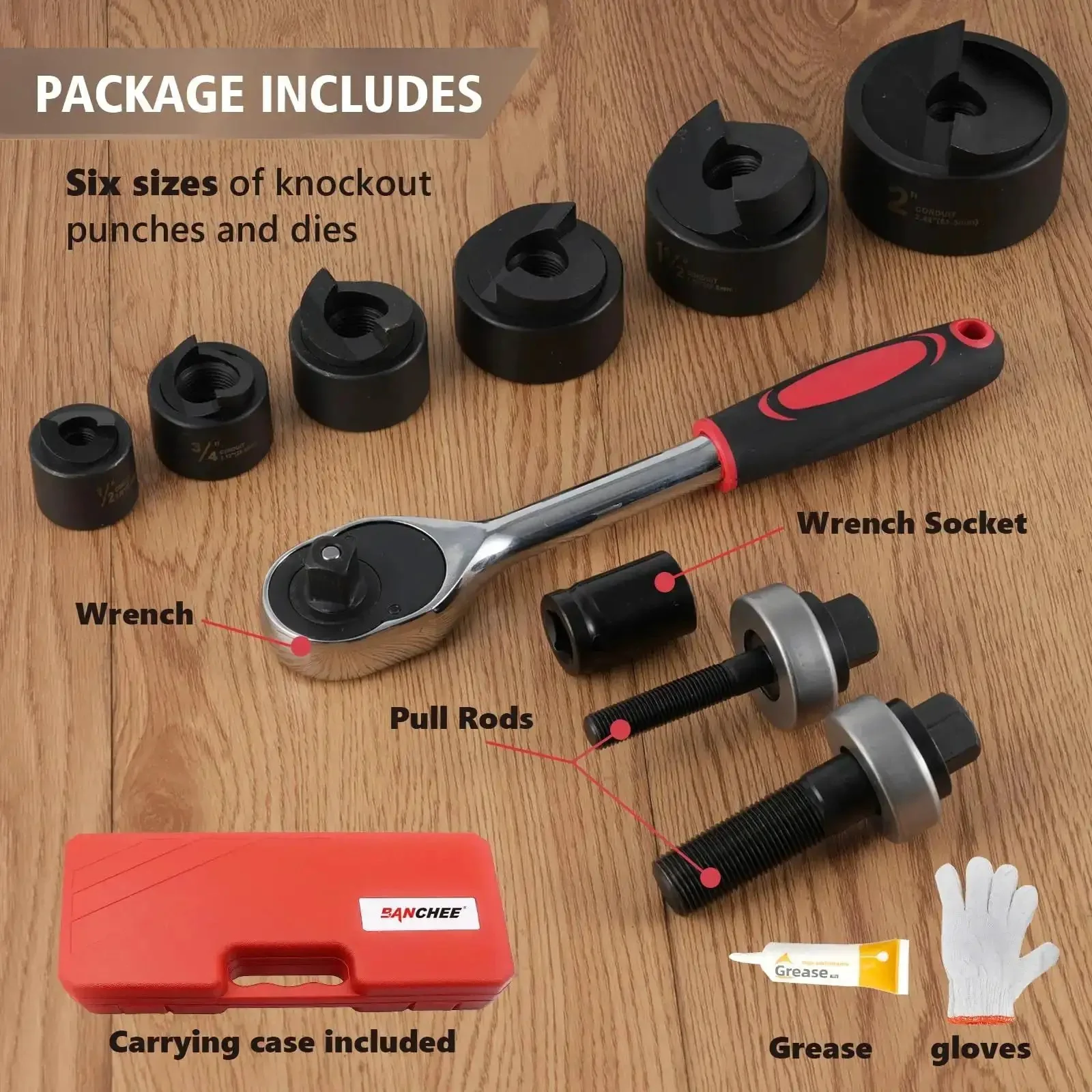 Ratchet Knockout Hole Punch Driver Kit Workhorse One Half To Two Inch Slug Buster KO Tool Set For Electrical Conduit And Panel Work With Ergonomic Long Handle Delivers Clean Round Holes And Easy Manual Operation - Image 8