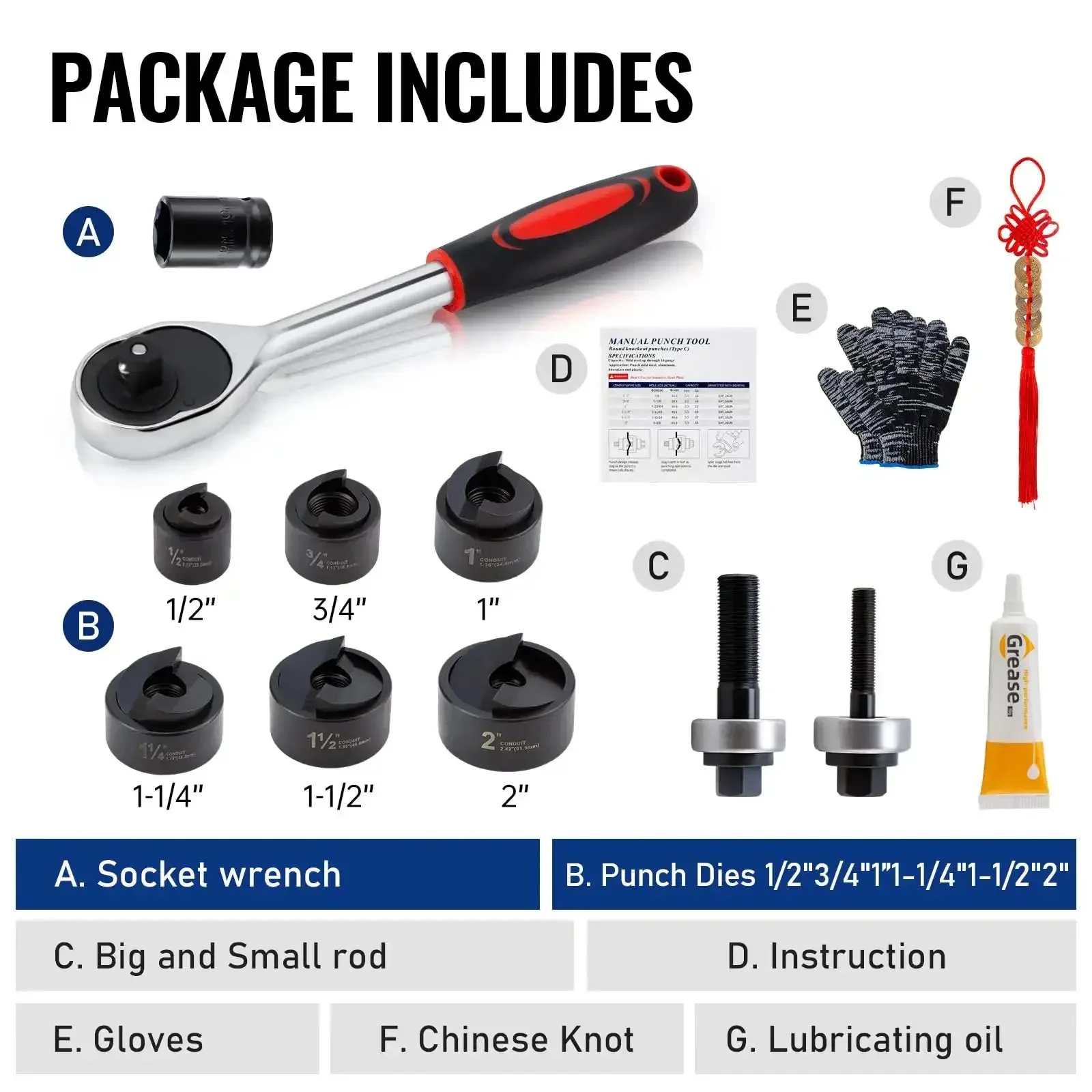 Ratchet Knockout Hole Punch Kit 1/2 To 2 Inch Slug-Buster Conduit Cutter Set For Electrical Boxes, Ergonomic Long-Handle KO Tool Delivers Clean Round Holes, Fast Setup And Easy Operation - Image 4