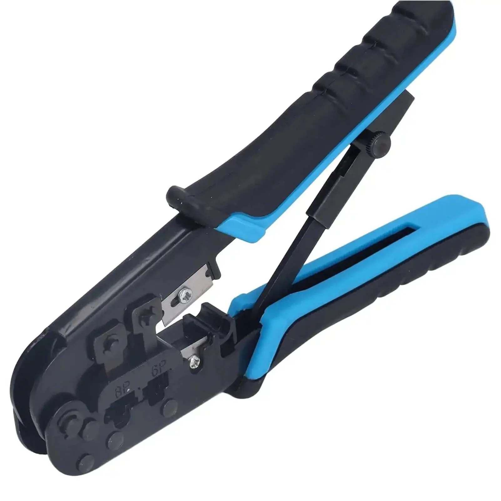 Ratcheting Crimping Tool For 8P And 6P Heads With Protective Device, Durable Blue Black Alloy Steel Build, Easy Shear Blade For Clean Cable Prep, Ergonomic Handle For Comfortable Use, Ideal For Cat5 Network Cabling And Precise Crimping
