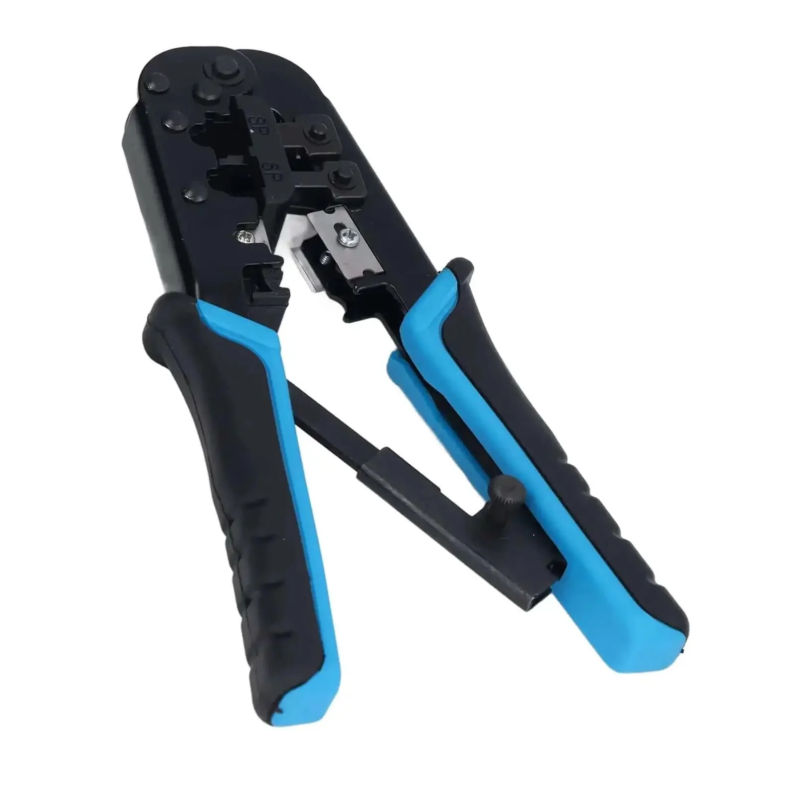 Ratcheting Crimping Tool For 8P And 6P Heads With Protective Device, Durable Blue Black Alloy Steel Build, Easy Shear Blade For Clean Cable Prep, Ergonomic Handle For Comfortable Use, Ideal For Cat5 Network Cabling And Precise Crimping - Image 2
