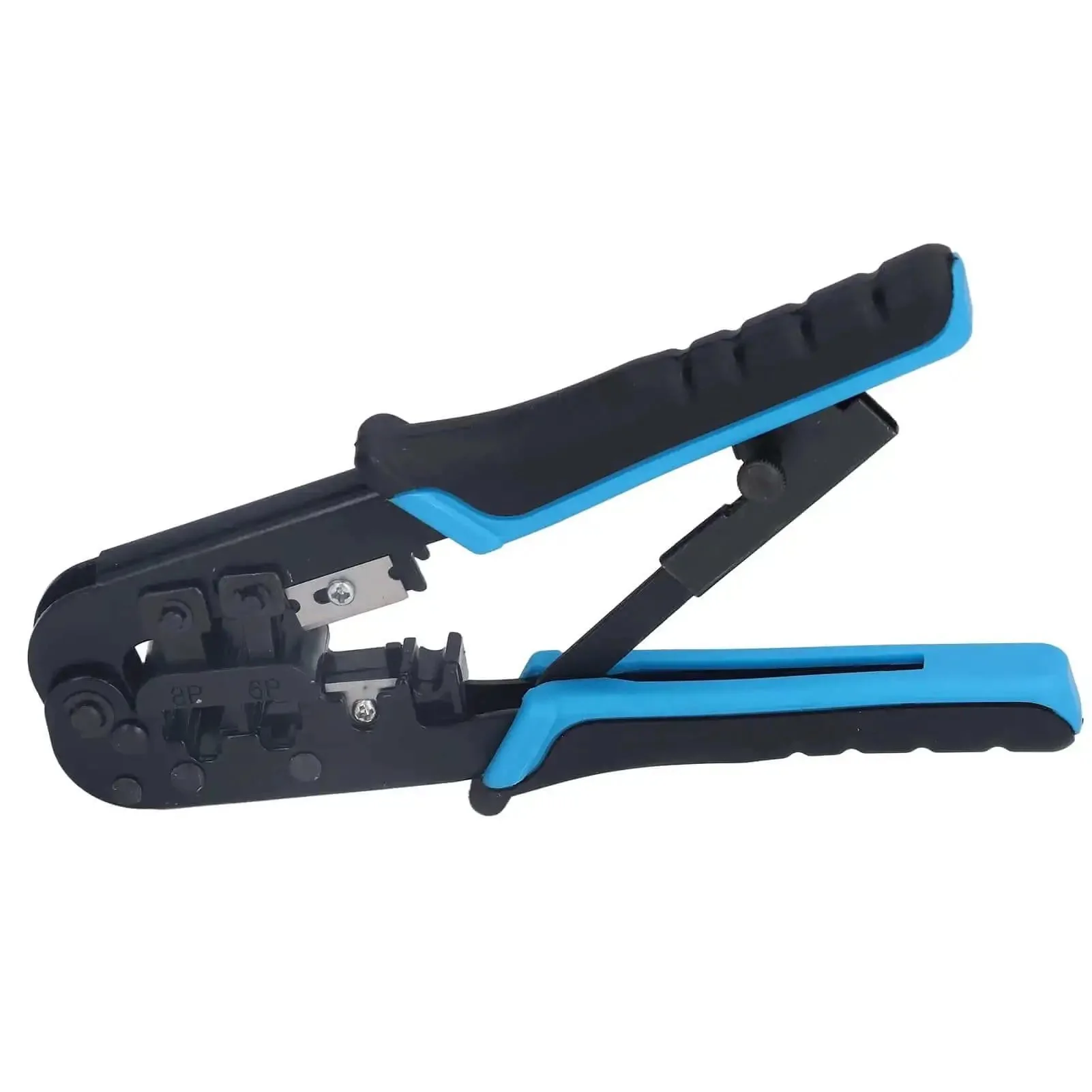 Ratcheting Crimping Tool For 8P And 6P Heads With Protective Device, Durable Blue Black Alloy Steel Build, Easy Shear Blade For Clean Cable Prep, Ergonomic Handle For Comfortable Use, Ideal For Cat5 Network Cabling And Precise Crimping - Image 3