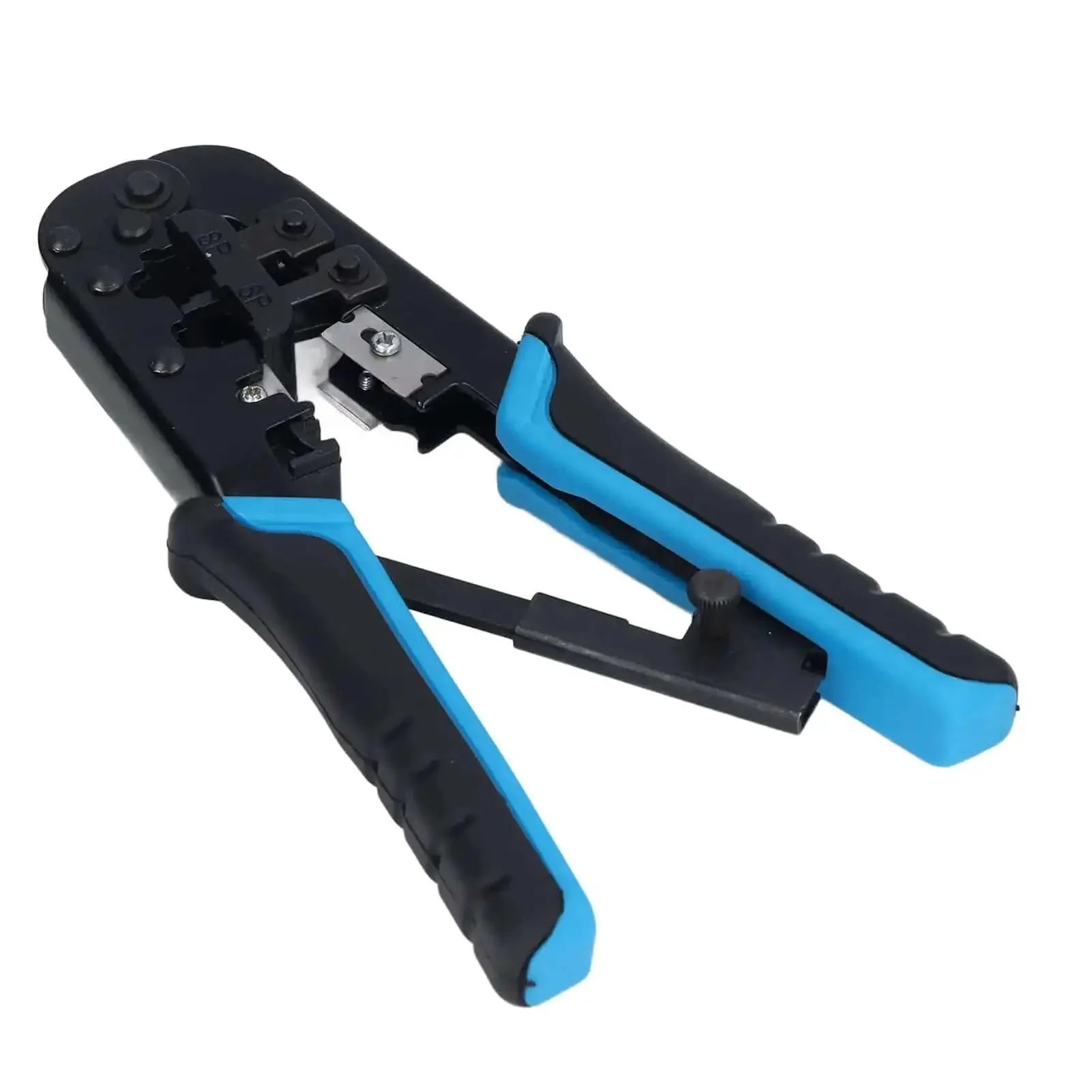 Ratcheting Crimping Tool For 8P And 6P Heads With Protective Device, Durable Blue Black Alloy Steel Build, Easy Shear Blade For Clean Cable Prep, Ergonomic Handle For Comfortable Use, Ideal For Cat5 Network Cabling And Precise Crimping - Image 4