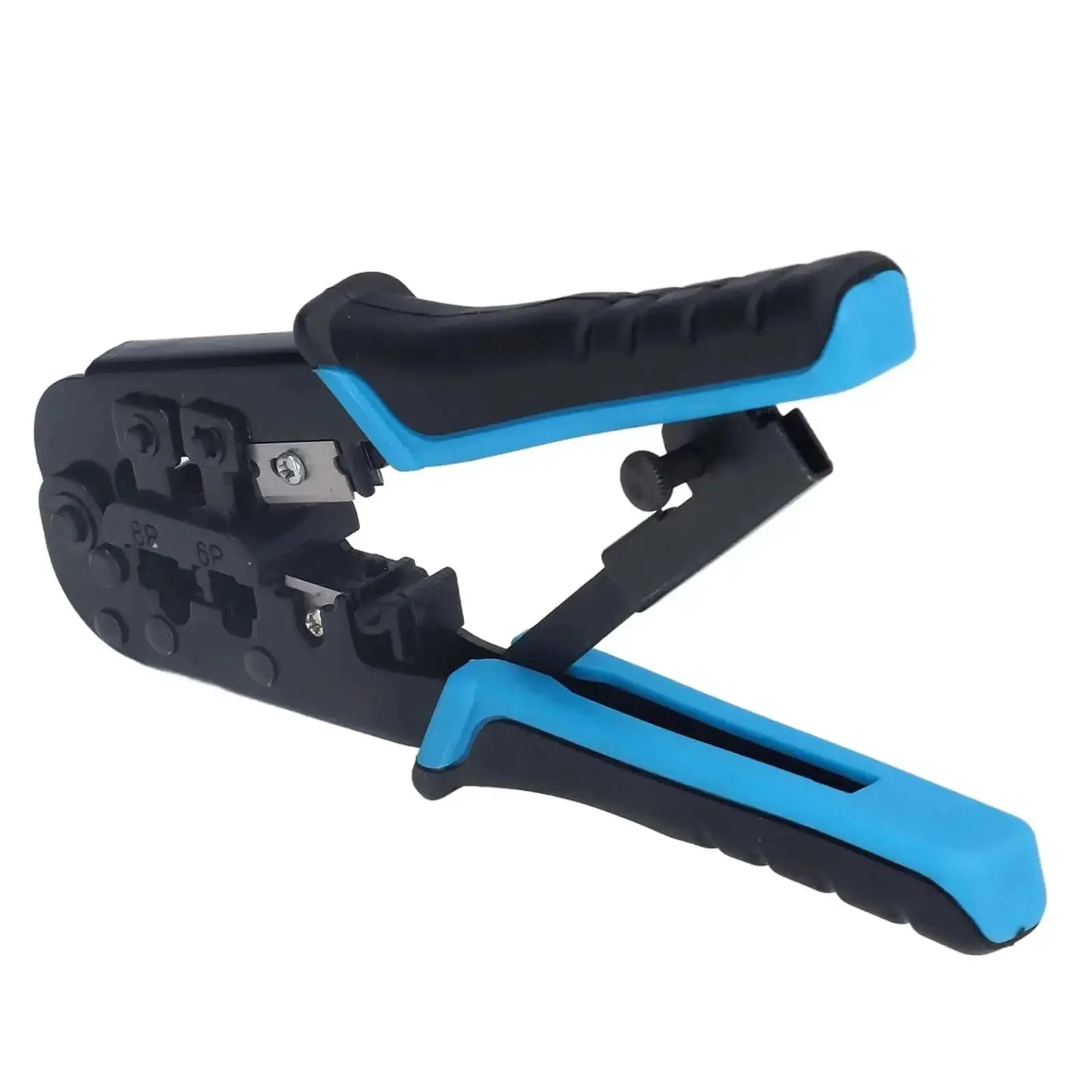 Ratcheting Crimping Tool For 8P And 6P Heads With Protective Device, Durable Blue Black Alloy Steel Build, Easy Shear Blade For Clean Cable Prep, Ergonomic Handle For Comfortable Use, Ideal For Cat5 Network Cabling And Precise Crimping - Image 5