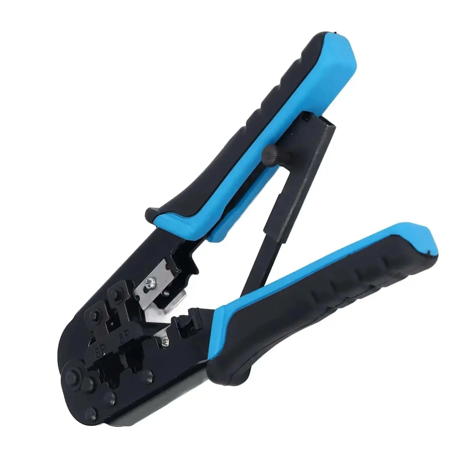 Ratcheting Crimping Tool For 8P And 6P Heads With Protective Device, Durable Blue Black Alloy Steel Build, Easy Shear Blade For Clean Cable Prep, Ergonomic Handle For Comfortable Use, Ideal For Cat5 Network Cabling And Precise Crimping - Image 6