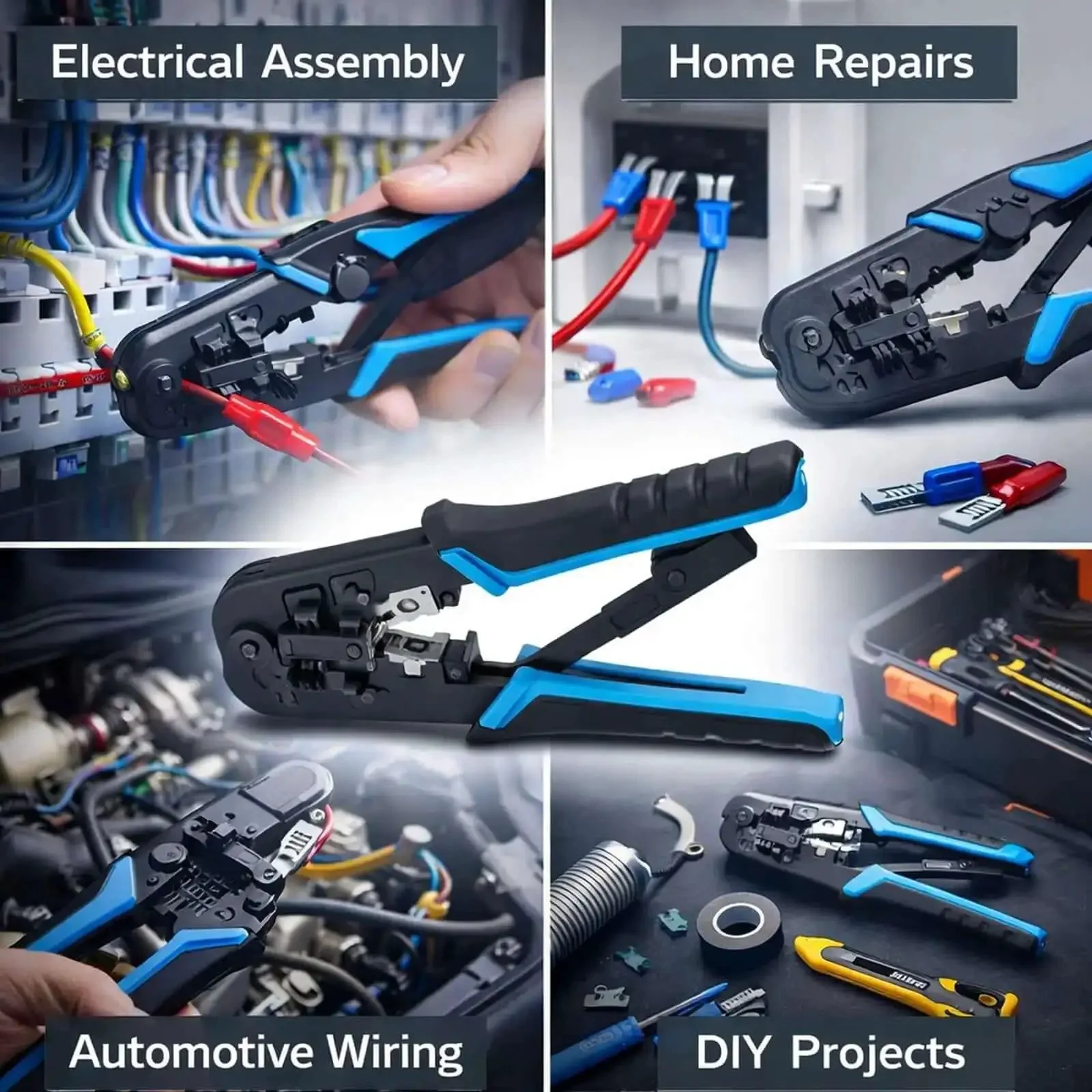 Ratcheting Crimping Tool For 8P And 6P Heads With Protective Device, Durable Blue Black Alloy Steel Build, Easy Shear Blade For Clean Cable Prep, Ergonomic Handle For Comfortable Use, Ideal For Cat5 Network Cabling And Precise Crimping - Image 7
