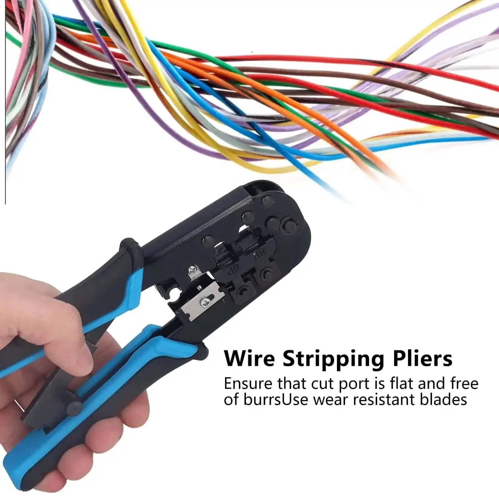 Ratcheting Crimping Tool For 8P And 6P Heads With Protective Device, Durable Blue Black Alloy Steel Build, Easy Shear Blade For Clean Cable Prep, Ergonomic Handle For Comfortable Use, Ideal For Cat5 Network Cabling And Precise Crimping - Image 9