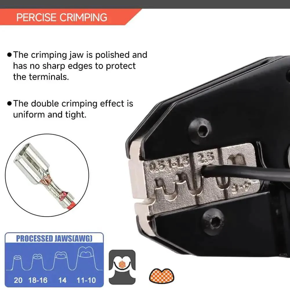 Ratcheting Crimping Tool For Non-Insulated Open Barrel Terminals And Receptacles, U Shaped Crimper For AWG 20-10 0.5-6mm2 Wires, Pro Grade Electrical Crimp Tool Built For DIYers And Pros With Precise Ratchet Mechanism For Clean, Deep Crimps - Image 5