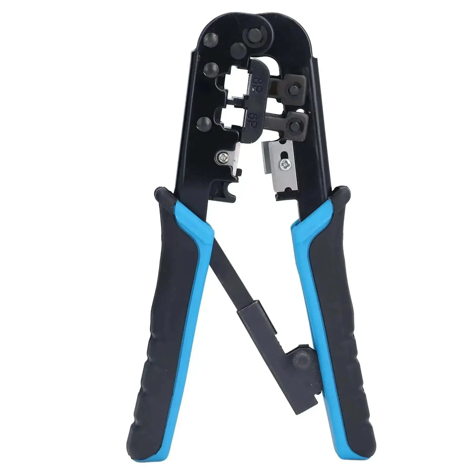 Ratcheting Crimping Tool Kit For Cat5 Ethernet With 8P And 6P Heads Easy Shear Blade Blue Black Finish Secure Cable Connections Pro Grade Pass Through - Image 9