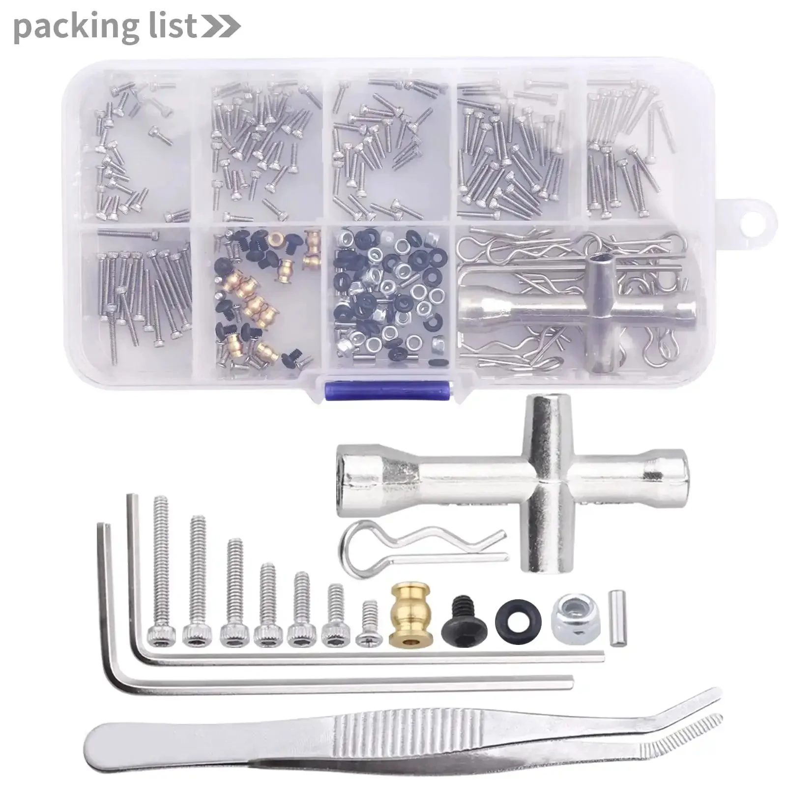 RC Screw Kit 272 Pieces M1.4 Screws Hardware Fasteners Repair Tools For Axial SCX24 1 To 24 Scale RC Crawler Accessories With Tweezers For Easy Mini Part Handling And Grab And Go Convenience - Image 2