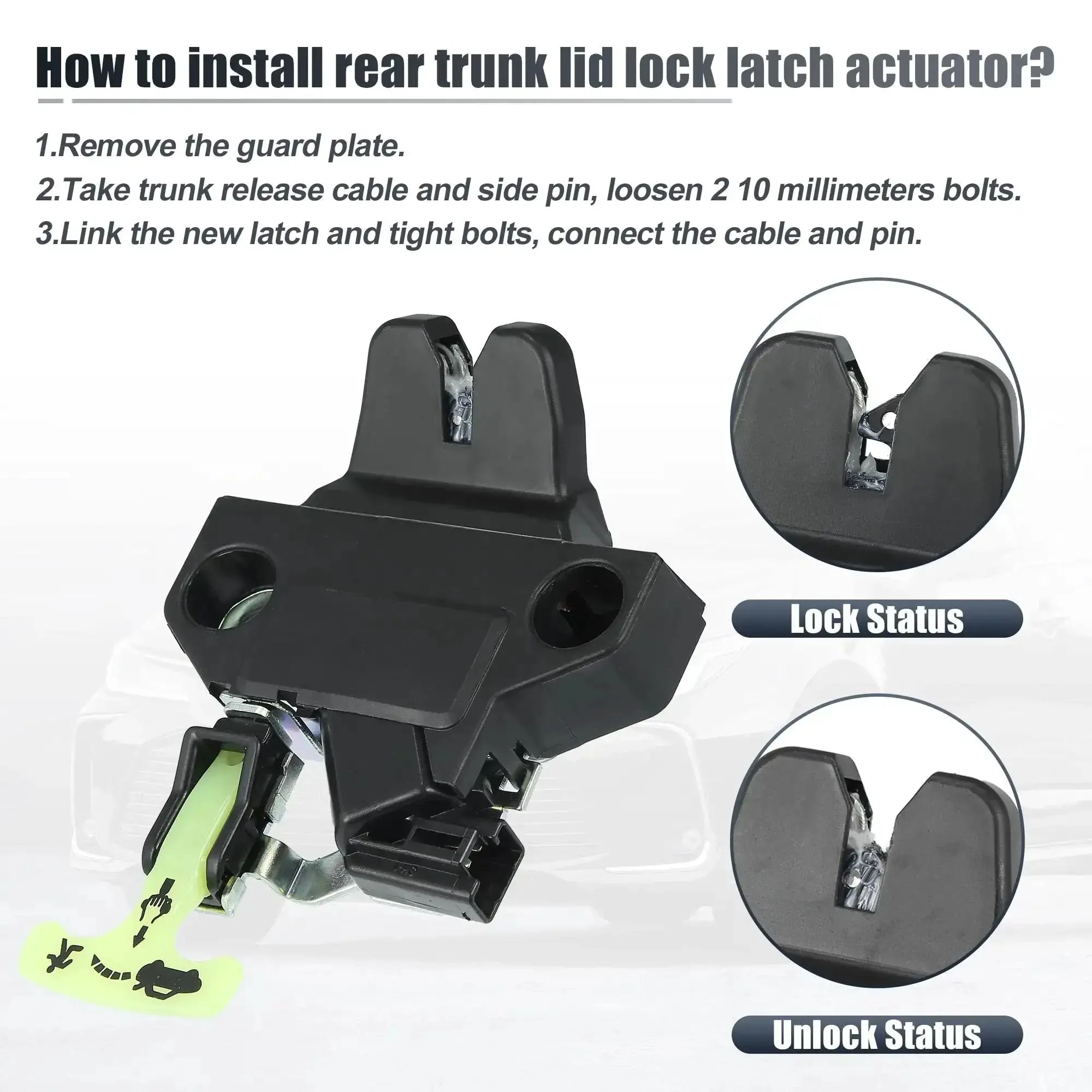 Rear Door Liftgate Trunk Latch Actuator Assembly For Toyota Corolla 2009 2010 2011 2012 2013 Replace 64600-02040 6460002040 Luggage Compartment Lock With Rugged Metal Housing And 3-Pin Connector, Bolt-On Easy Install - Image 4