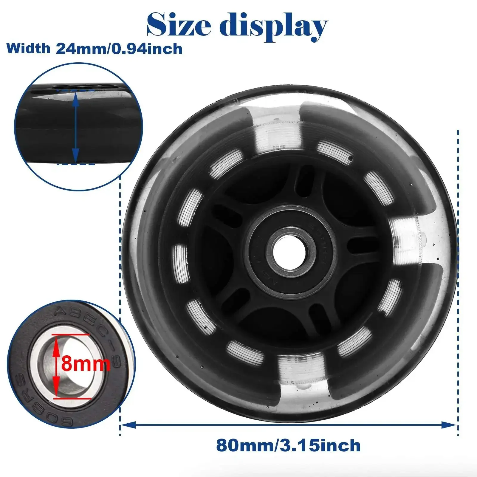 Rear Wheel Screw Set for Foldable Micro Mini 3 Wheel Kids Scooter Fix Kit, M8x65mm Axle Bolts and Spacers, 80mm x 24mm, Durable Steel and PU Components, Black - Image 7