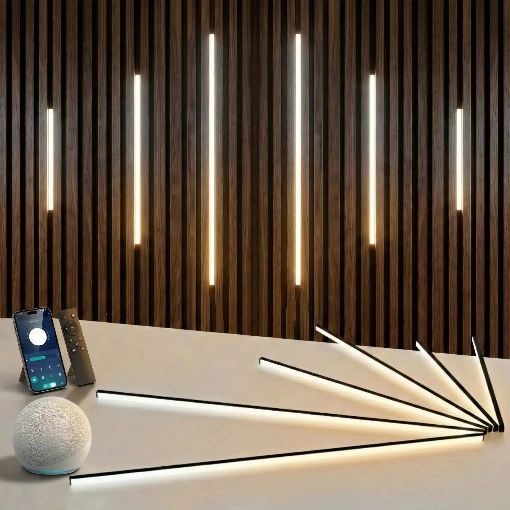 Recessed LED Light Bar Kit With CCT 2700K To 6500K, Dope Remote, App And Alexa Voice Control, CRI 90 Plus, Perfect For Wood Slat Wall Panels And Cabinet DIY Lighting, Black Channel, 16In 24In 40In Set Of 2