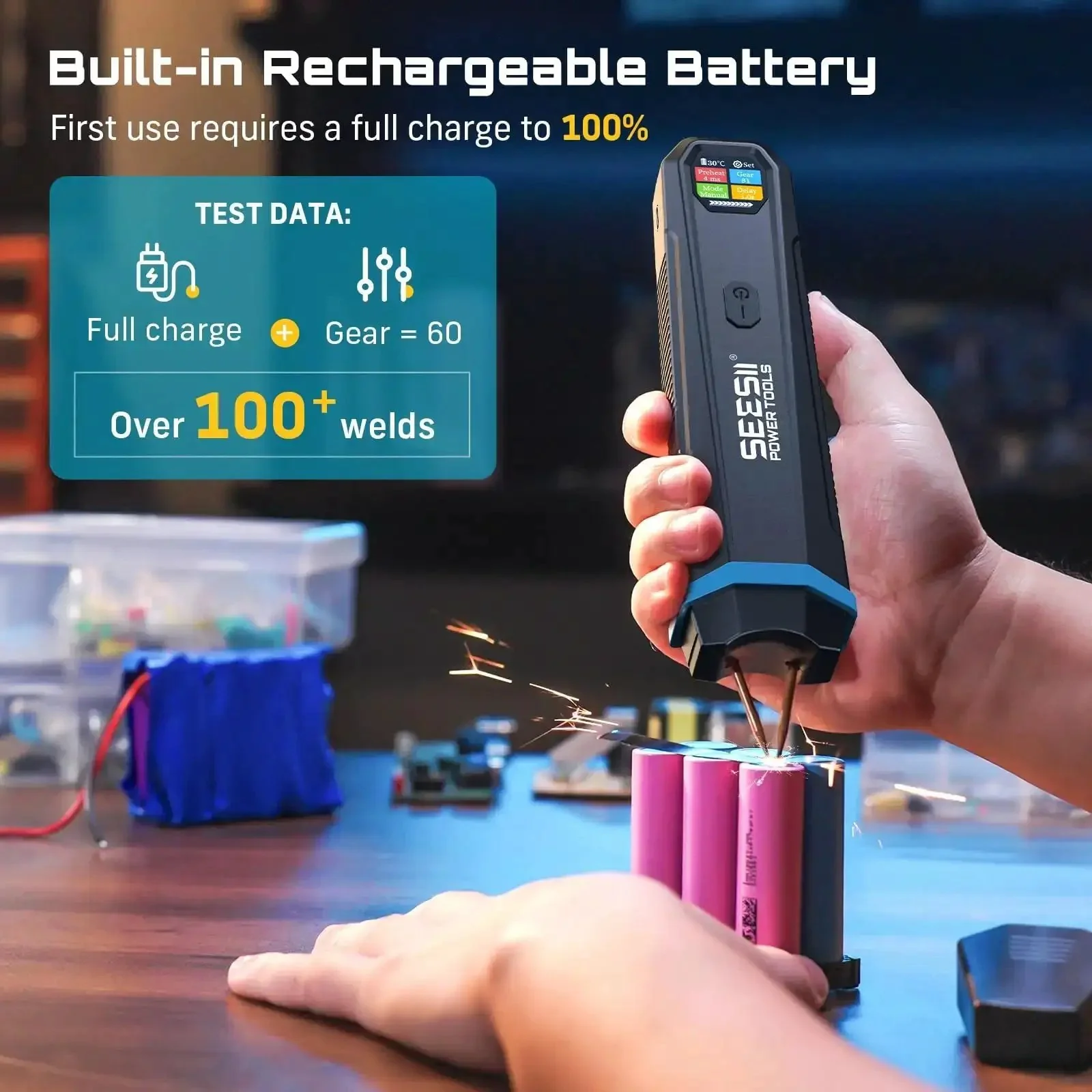 Rechargeable Cordless Battery Spot Welder With Visual Display 3360W Max Power 1-99 Gear Settings Copper Tips Portable Lithium Battery Welder For DIY Repairs And Outdoor Projects On The Go - Image 8