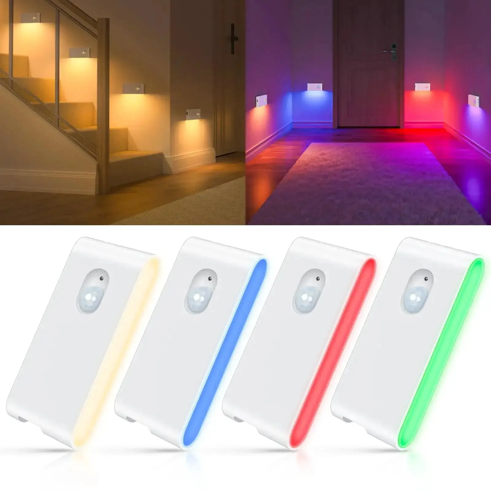 Rechargeable Motion Sensor Stair Lights With RGB And Warm White, Wireless Indoor Night Lights For Stairs, Hallways, Bathrooms, Kitchens, Closets, Cabinets And Bedrooms, And Kids Rooms, Two Modes For Always On Or Motion Activation