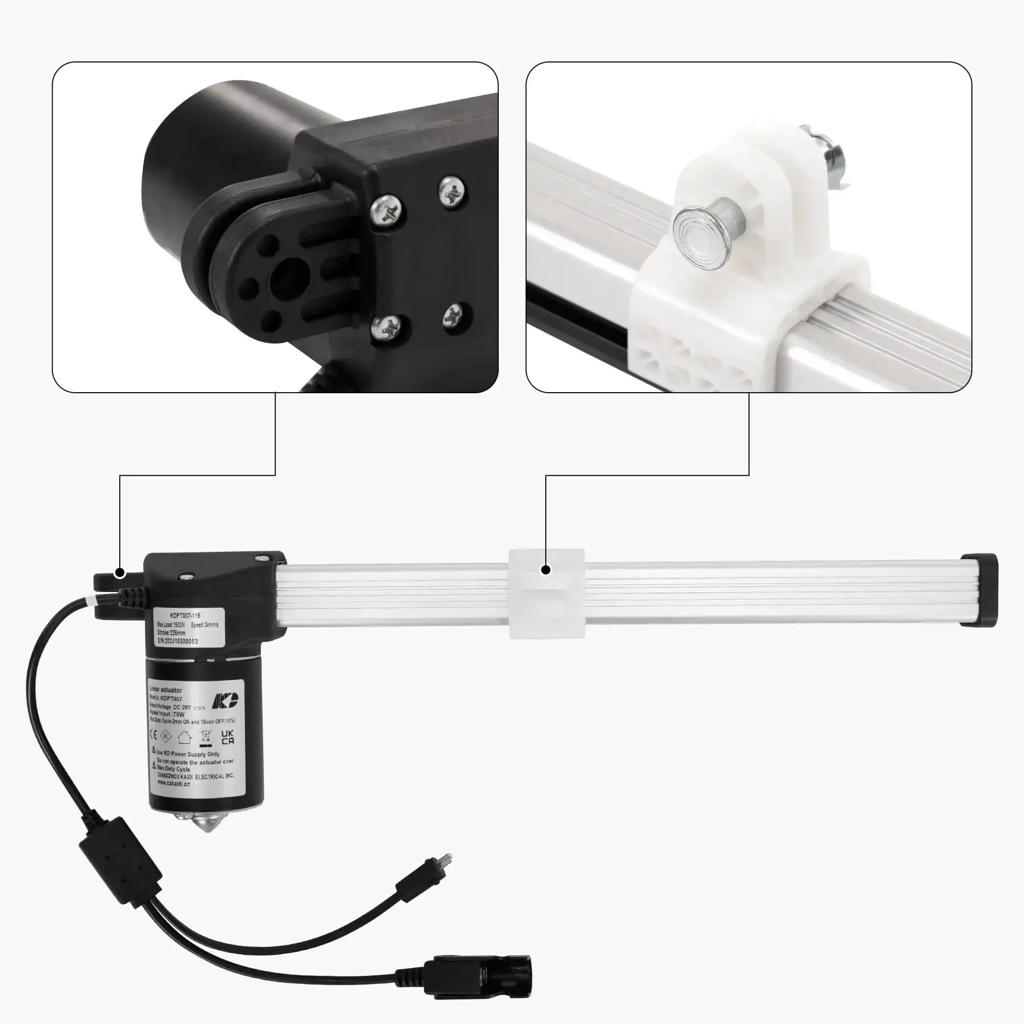 Recliner Motor Actuator Replacement Kit For Lift Chair And Couch Systems KDPT007-115 226mm Stroke Dual Cable Connectors 5 Pin Round Controller 2 Pin Power Plug Easy Swap For A Smooth Recline And Comfort - Image 3