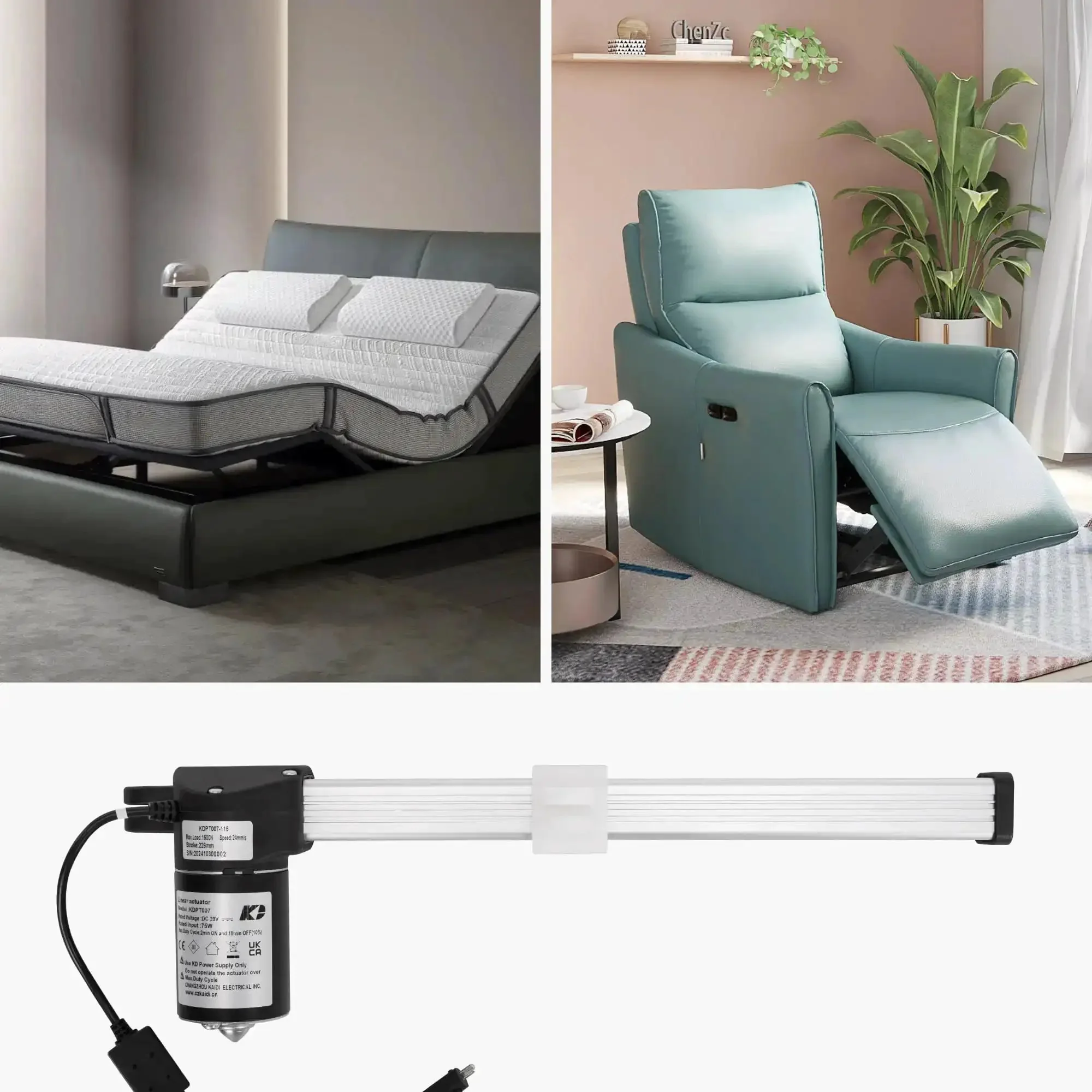 Recliner Motor Actuator Replacement Kit For Lift Chair And Couch Systems KDPT007-115 226mm Stroke Dual Cable Connectors 5 Pin Round Controller 2 Pin Power Plug Easy Swap For A Smooth Recline And Comfort - Image 4
