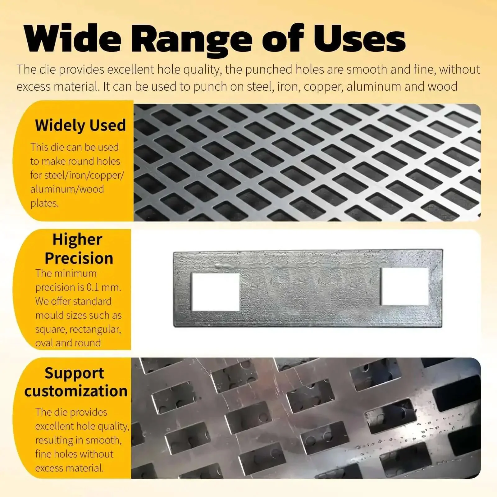 Rectangle Die For CH-70 Hydraulic Press Heavy Duty Metal Punch Die 15x20mm For Steel Sheet Copper Plate Aluminum Plate Durable Long Lasting 40Cr Spring Steel For Precise Clean Holes - Image 3