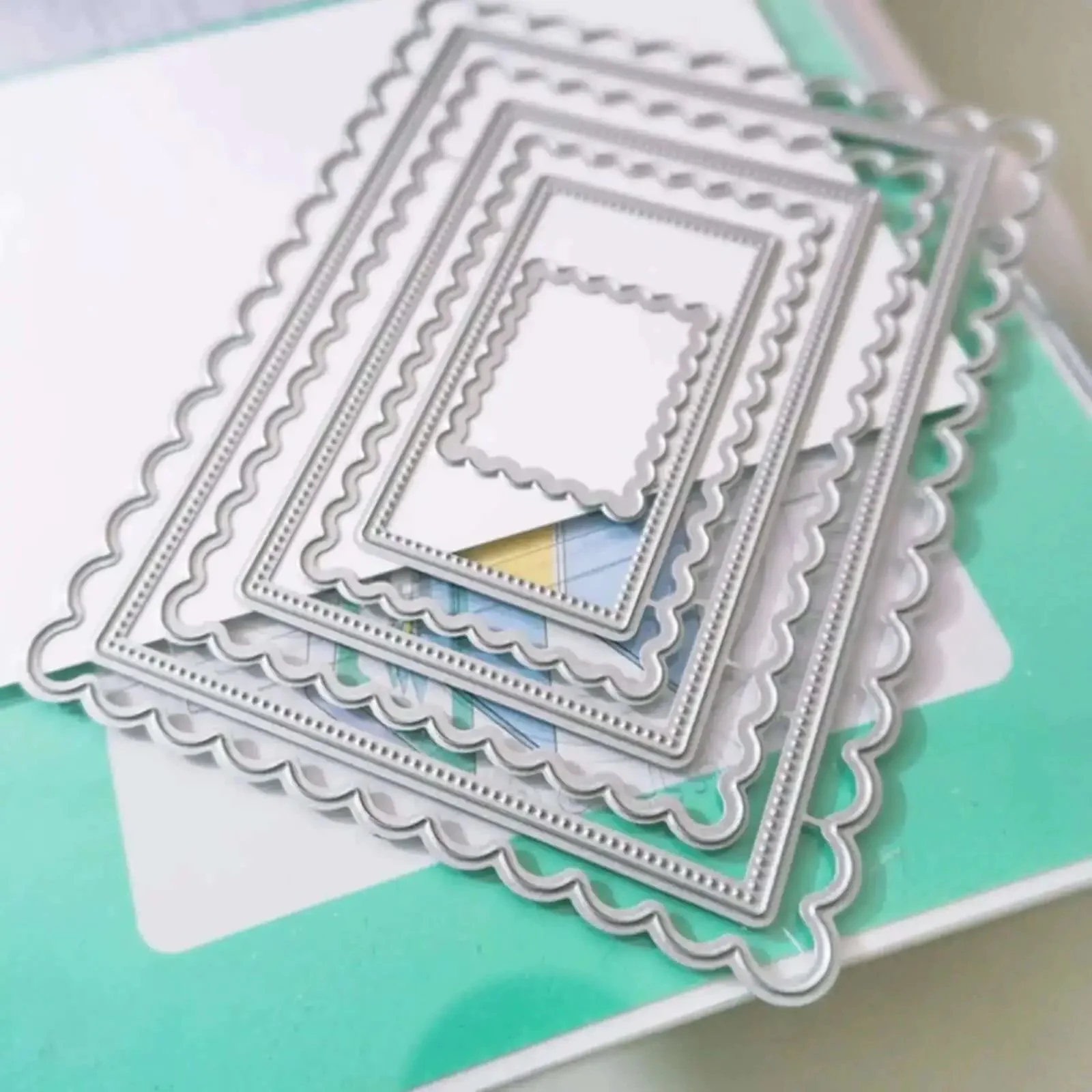 Rectangle Frame Metal Die Cuts Set With Scalloped Edges And Stitched Nesting Tags For DIY Scrapbooking, Card Making, Album Embellishments, Background Cutting Dies For Embossing And Paper Crafts - Image 3