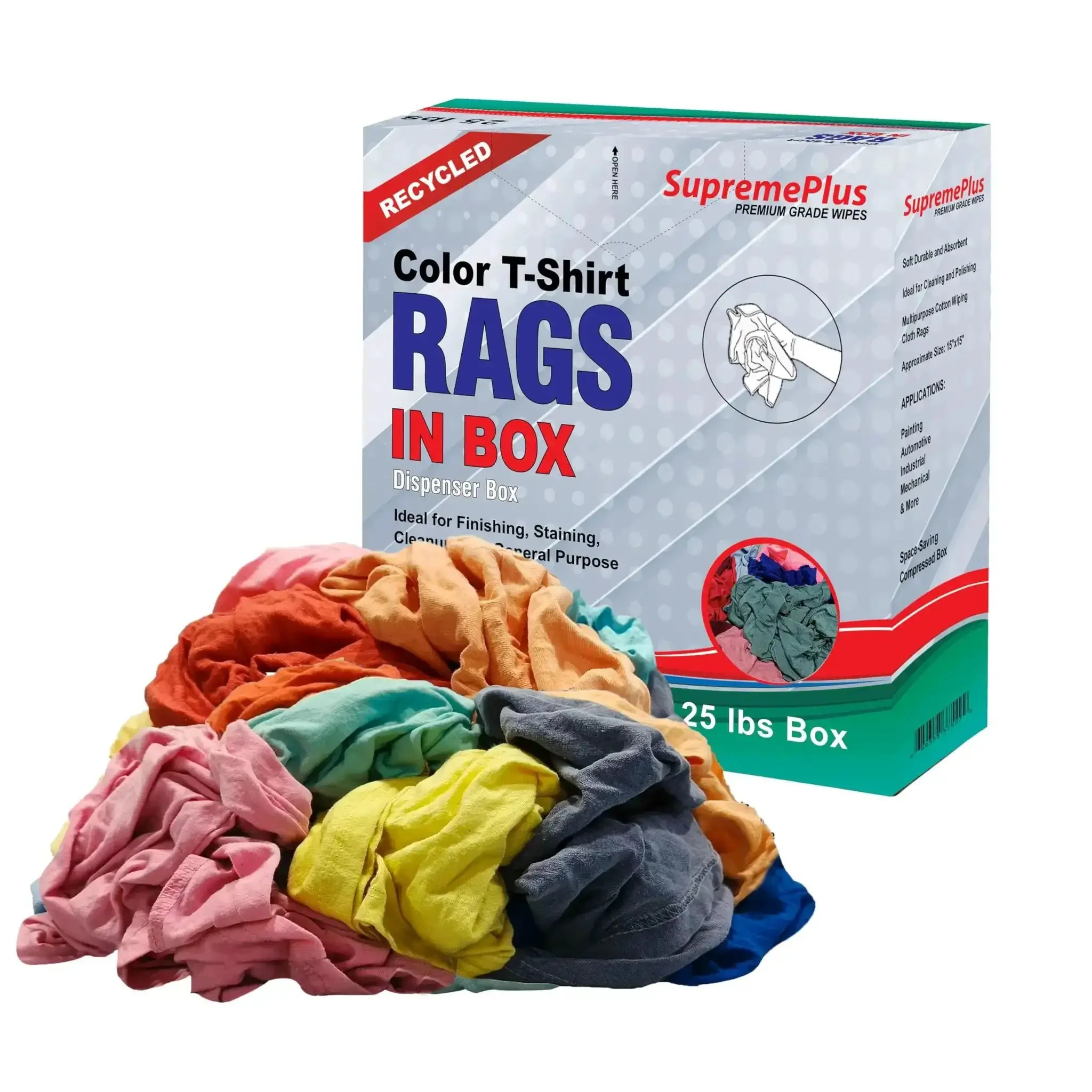 Recycled Color Knit Cleaning Rags Bulk Pack For DIYers And Home Pros, Ultra Absorbent Cotton T Shirt Rags For Mechanics And Painters, Multipurpose Shop Cloths, 25 Lb Compressed Box