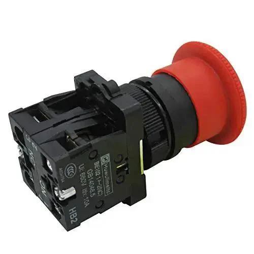 Red 22mm Mushroom Emergency Stop Push Button Switch 2NC Latching With Panel Mount 660V AC 10A 2 Pack Adjustable Mount Hole Durable Safety Stop Button HB2ES544 1 Year Warranty - Image 3