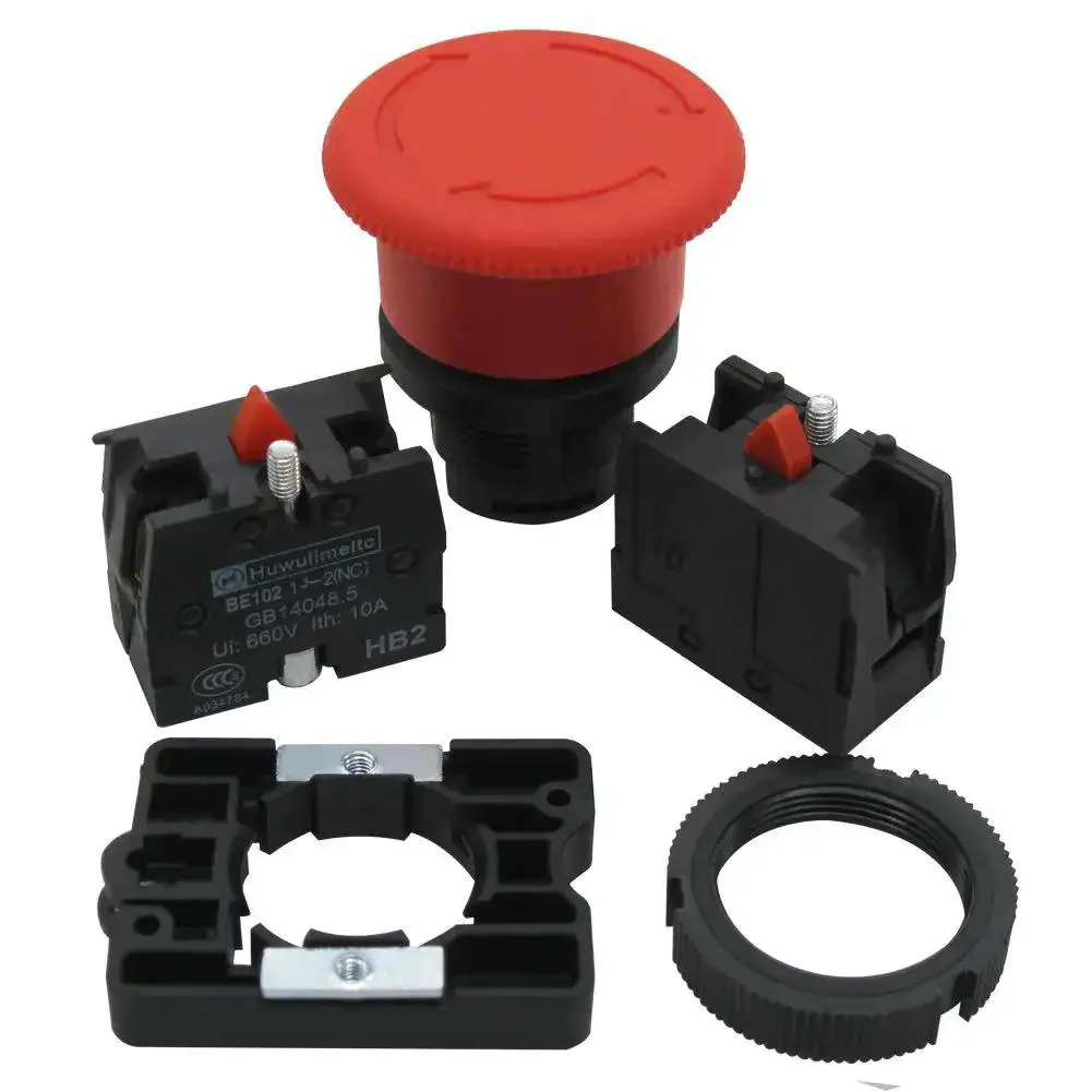 Red 22mm Mushroom Emergency Stop Push Button Switch 2NC Latching With Panel Mount 660V AC 10A 2 Pack Adjustable Mount Hole Durable Safety Stop Button HB2ES544 1 Year Warranty - Image 4