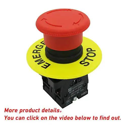 Red 22mm Mushroom Emergency Stop Push Button Switch 2NC Latching With Panel Mount 660V AC 10A 2 Pack Adjustable Mount Hole Durable Safety Stop Button HB2ES544 1 Year Warranty - Image 5