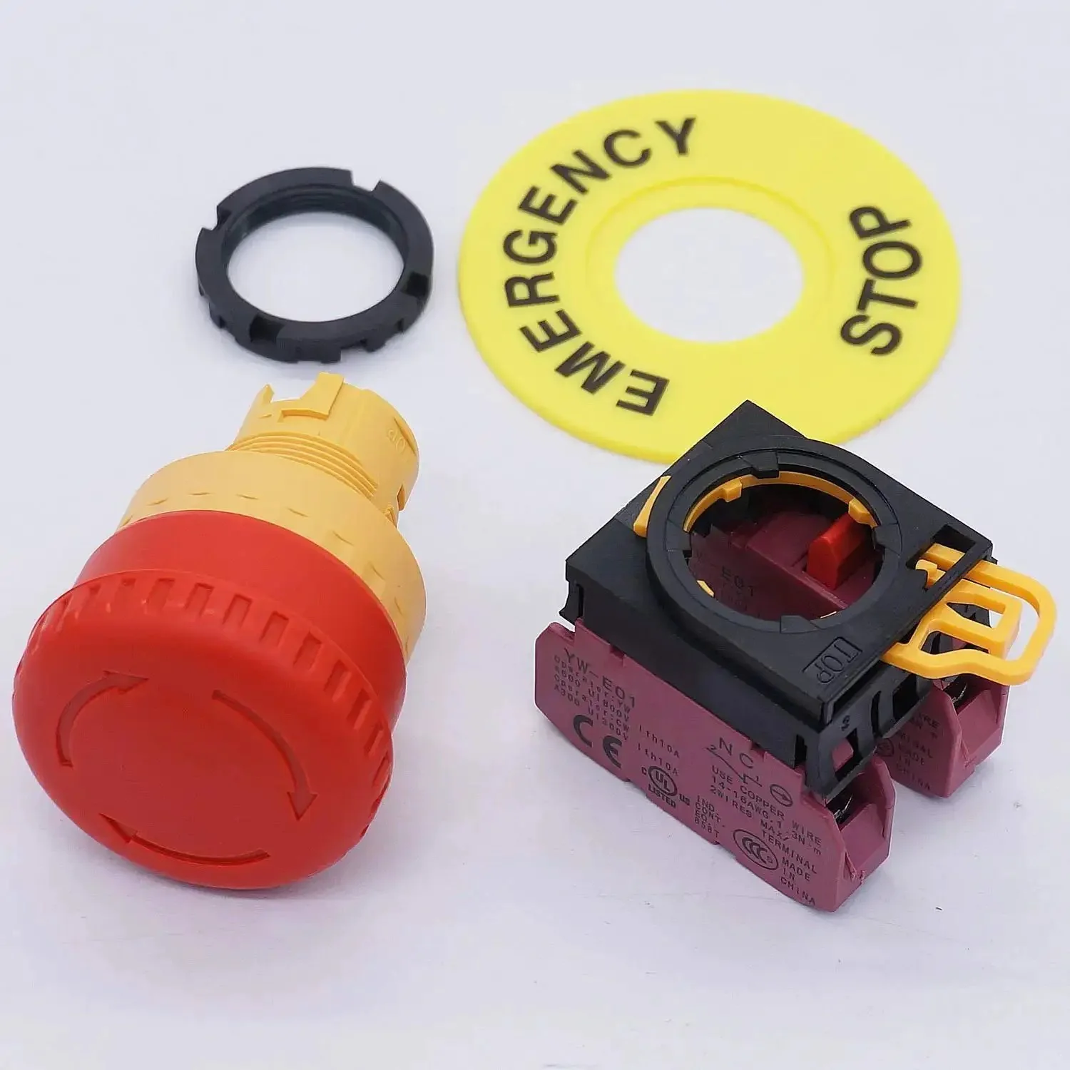 Red 22mm Mushroom Emergency Stop Push Button Switch Latching 2NC Contacts 10A 600V Panel Mount 4 Terminals 40mm Mushroom Head Fits Up To 0.24 Inch Panel Thickness - Image 2