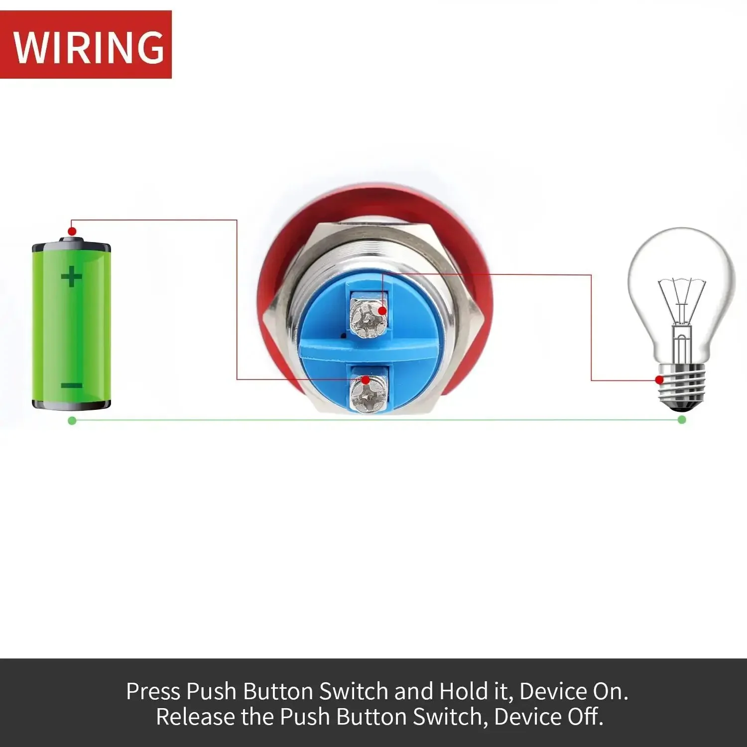 Red 22mm Mushroom Head Momentary Push Button Switch IP65 Waterproof 5A SPST 12V 24V 36V DC 110V 250V AC For Panel Mount Durable Industrial Push Button Built Tough - Image 3