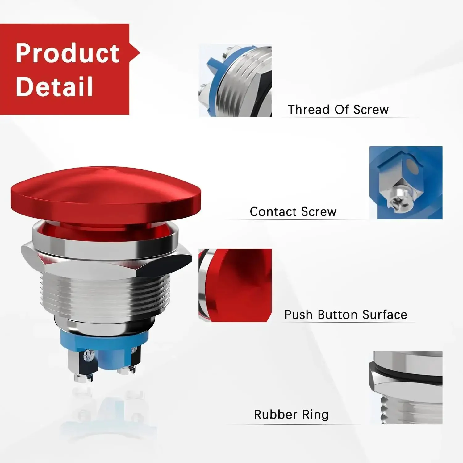 Red 22mm Mushroom Head Momentary Push Button Switch IP65 Waterproof 5A SPST 12V 24V 36V DC 110V 250V AC For Panel Mount Durable Industrial Push Button Built Tough - Image 5