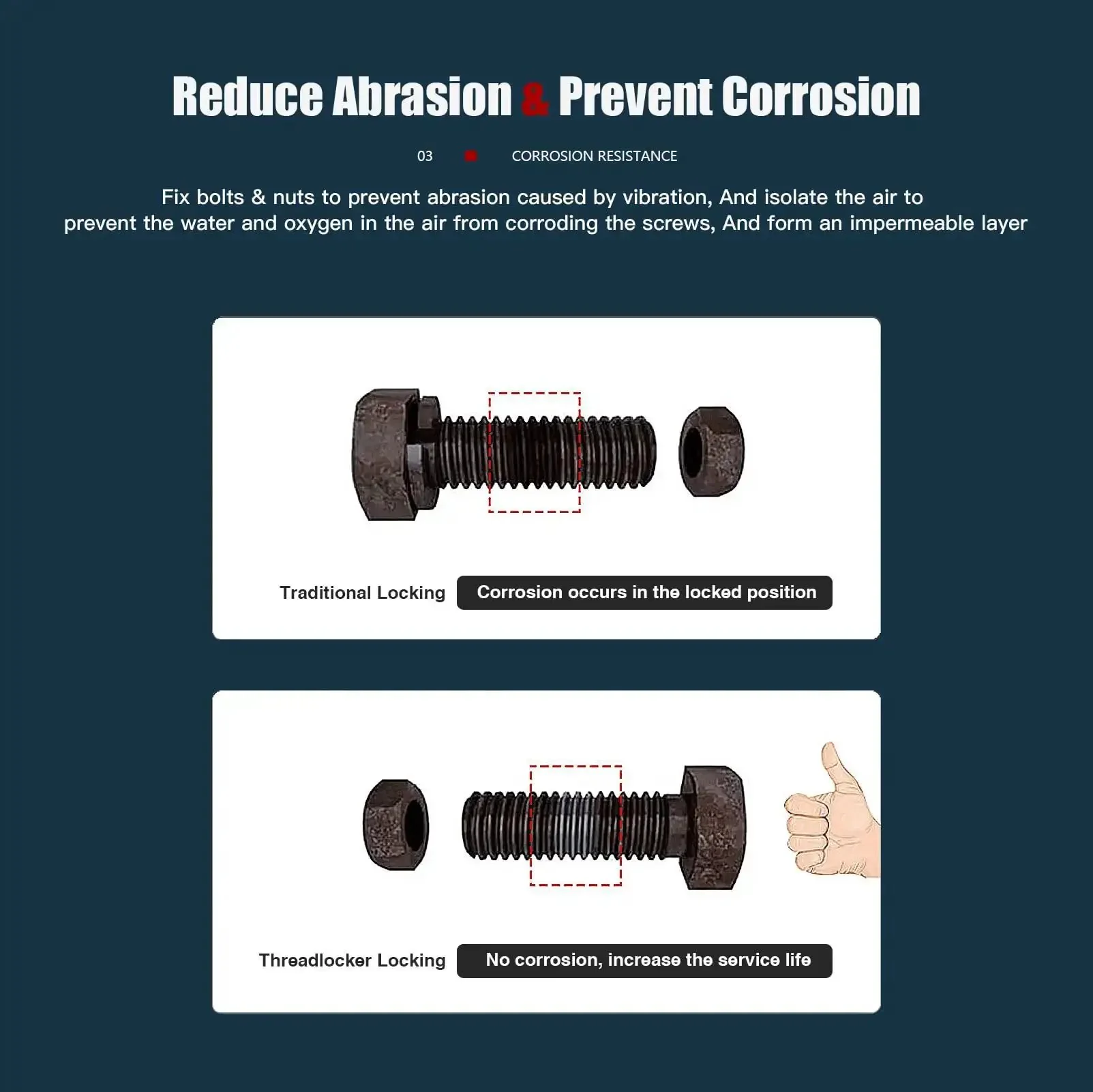 Red 271 Permanent Thread Locker For Nuts And Bolts, Heavy Duty Metal Glue That Keeps Fasteners Locked Tight, Stops Loosening And Corrosion In Vibration, Moisture, And Temperature Extremes, 1.69 Oz / 50 Ml - Image 3