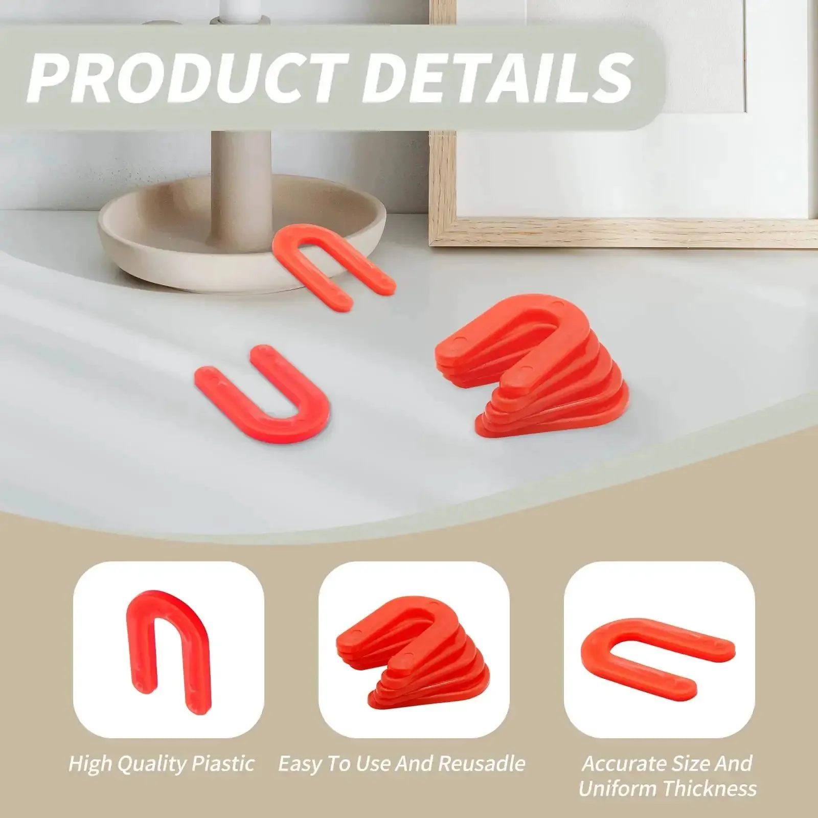 Red 50 Pack U Shaped Tile Spacers One Eighth Inch For Leveling, Horseshoe Shims, Plastic PP Gaskets, Durable DIY Tile Install, Keeps Tiles Even And Spaced Perfectly - Image 5
