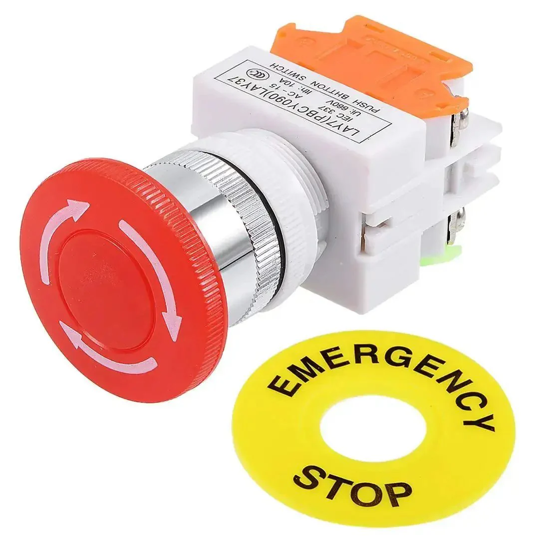 Red Built Tough Emergency Stop Mushroom Push Button Switch 660V 10A DPST Latching Control Button With Plastic Shell 40mm Diameter For Industrial Panels And Machinery Safe Shutoff - Image 7