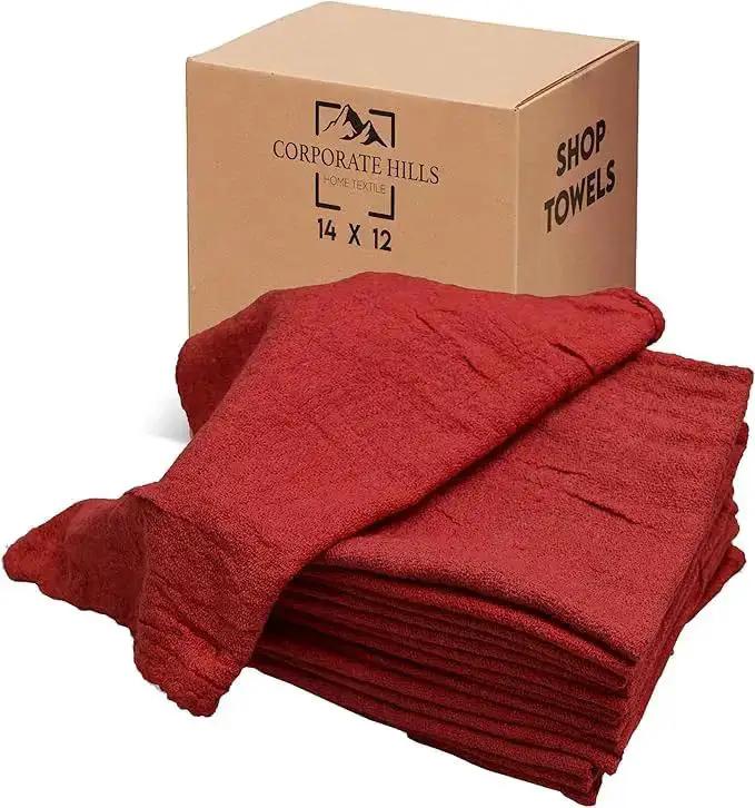 Red Cotton Shop Towels Pack Of 150 14 By 12 Inches Reusable Cleaning Rags For Auto Garage Industrial Restaurant And Home Workhorse Absorbent Non Scratch Lint Free