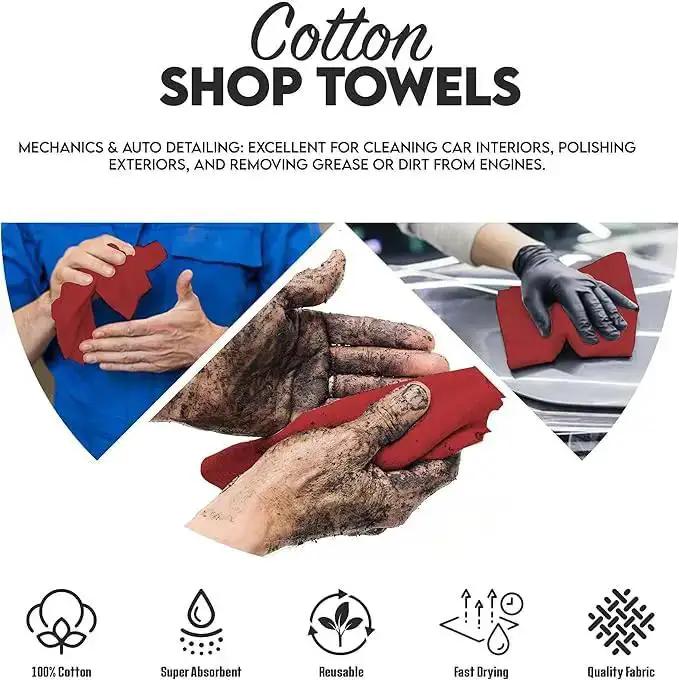 Red Cotton Shop Towels Pack Of 150 14 By 12 Inches Reusable Cleaning Rags For Auto Garage Industrial Restaurant And Home Workhorse Absorbent Non Scratch Lint Free - Image 5
