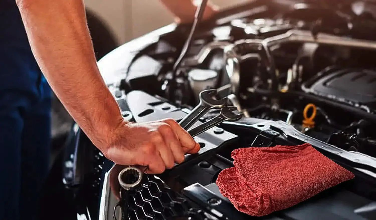 Red Cotton Shop Towels Pack Of 150 14 By 14 Inch Absorbent Cleaning Rags For Auto Garage Home And Industrial Use Heavy Duty Reusable Towels Great For Automotive Detailing And Heavy Duty Workshop Cleanup - Image 5