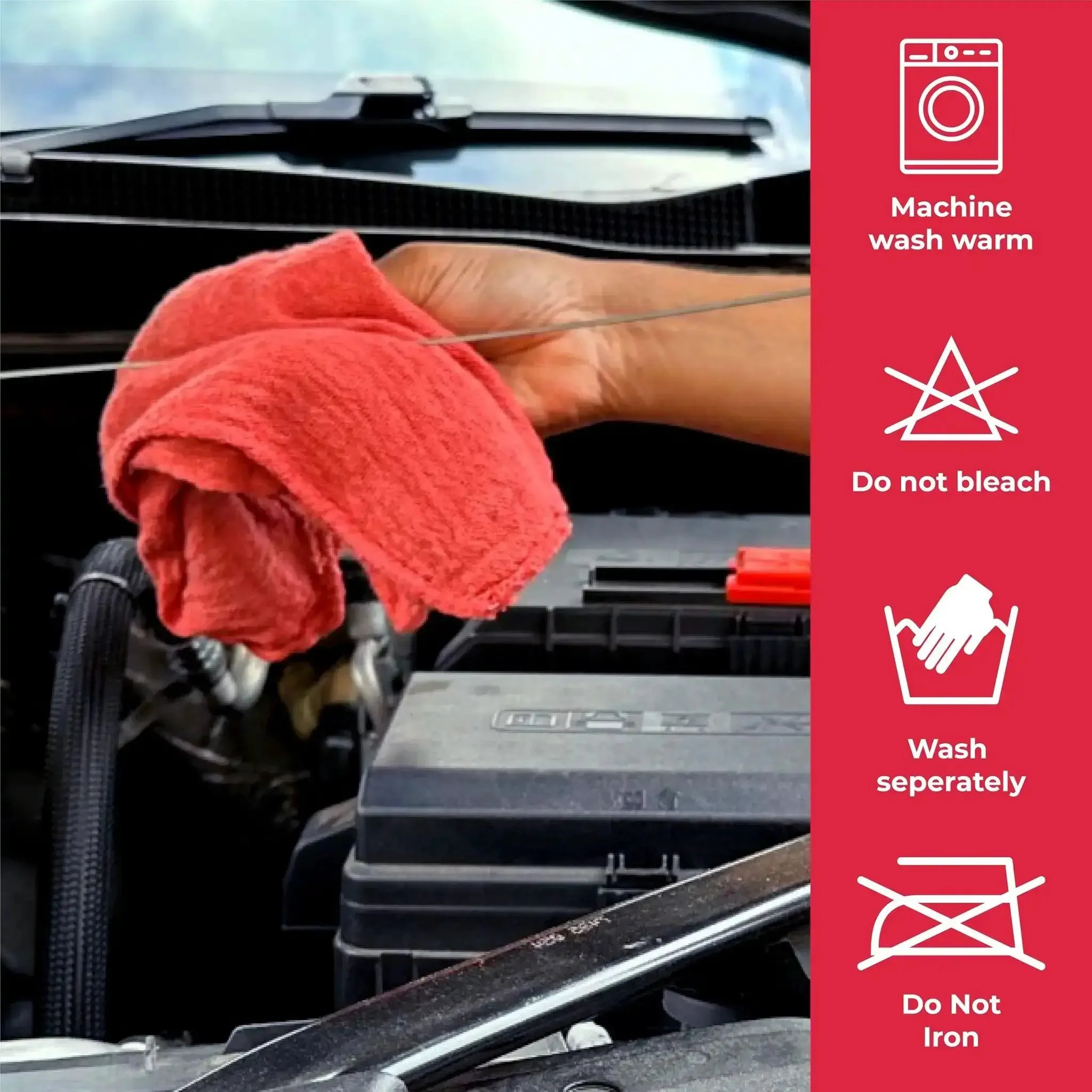 Red Cotton Shop Towels Pack Of Fifty Rags For Heavy Duty Cleaning Durable 100 Percent Cotton Cloths Extra Soft Yet Highly Absorbent Reusable Cleaning Rags For Shop Home Auto And Garage Messes - Image 3