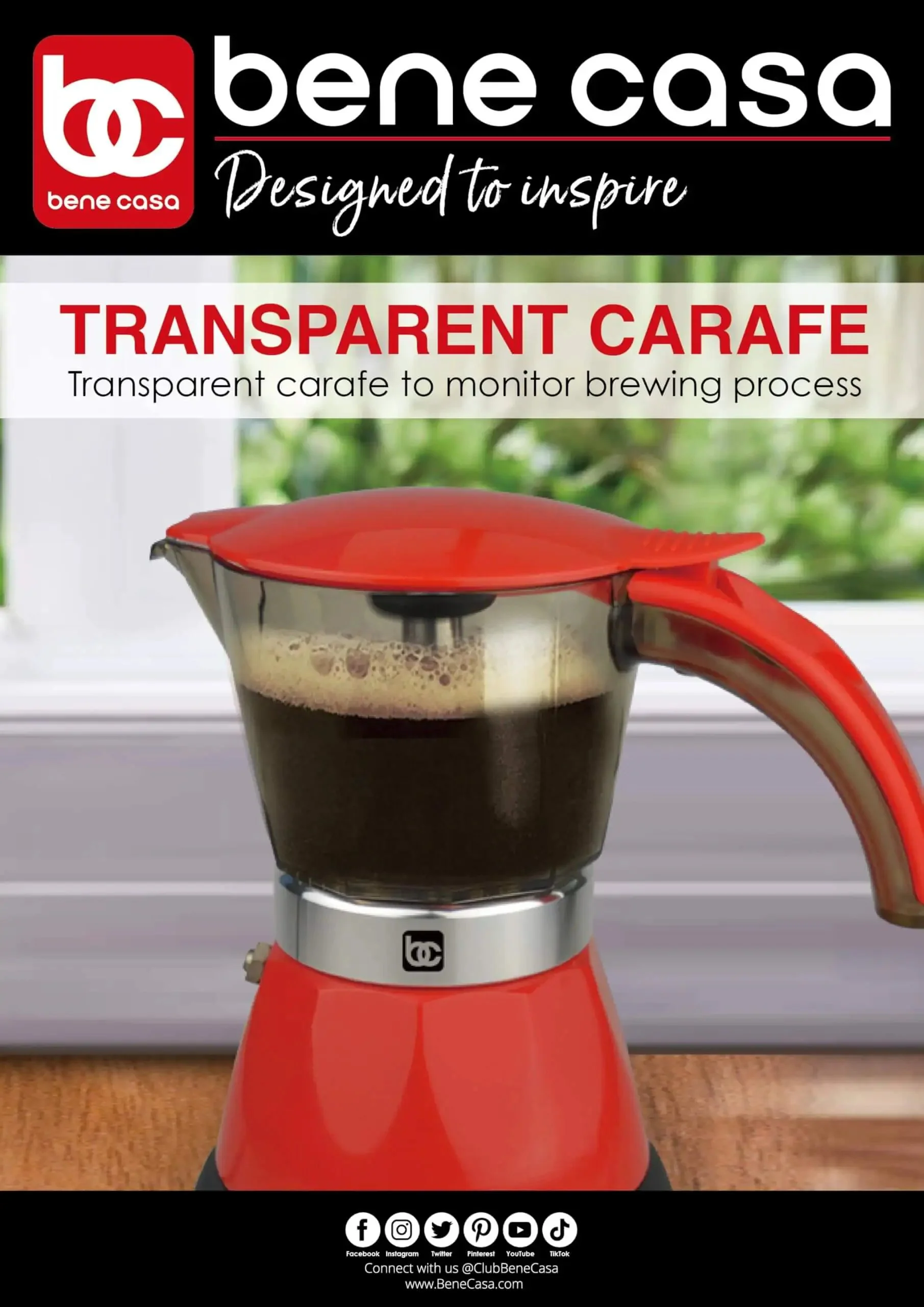Red Electric Espresso Maker For 1 To 3 Cups With Transparent Carafe Auto Shut Off Clear Brew Preview Easy One Touch Espresso Ideal For Quick Mornings No Fuss Morning Boost For Busy Homes And Small Kitchens - Image 6