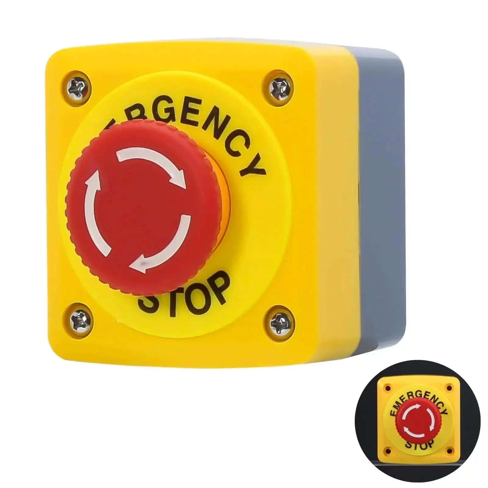 Red Emergency Stop Button Switch E Stop Momentary Cutoff 1NO 1NC 660V 10A With Box Rugged Boss Level Push Button For Control Panels And Industrial Machinery Safety Reset