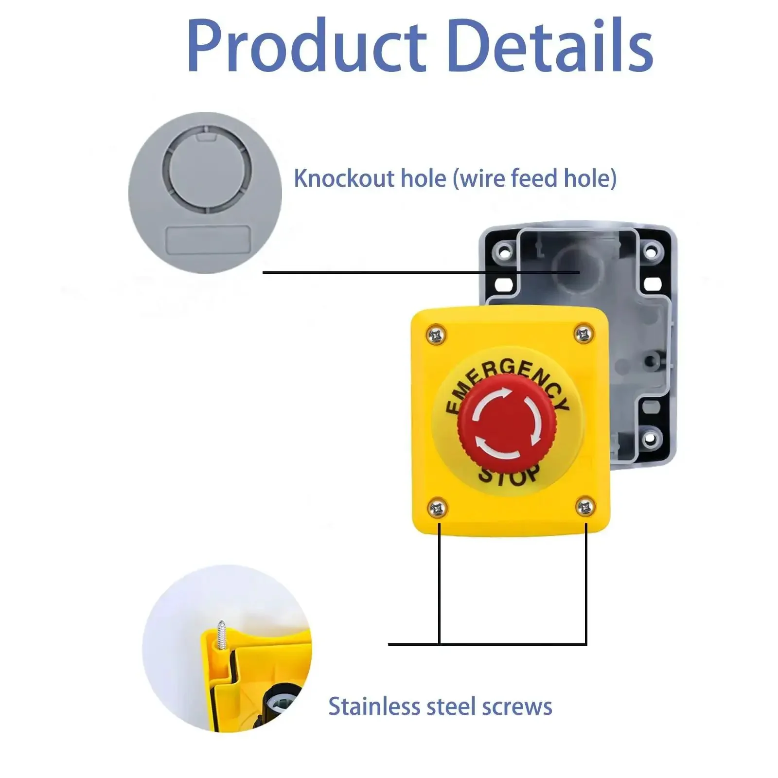 Red Emergency Stop Button Switch E Stop Momentary Cutoff 1NO 1NC 660V 10A With Box Rugged Boss Level Push Button For Control Panels And Industrial Machinery Safety Reset - Image 4