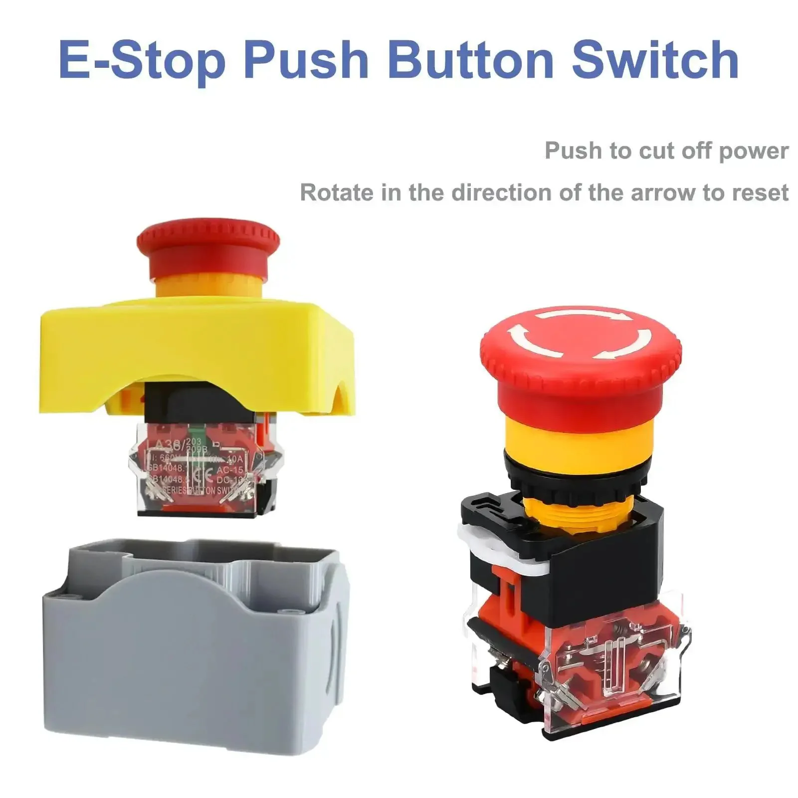Red Emergency Stop Button Switch E Stop Momentary Cutoff 1NO 1NC 660V 10A With Box Rugged Boss Level Push Button For Control Panels And Industrial Machinery Safety Reset - Image 6